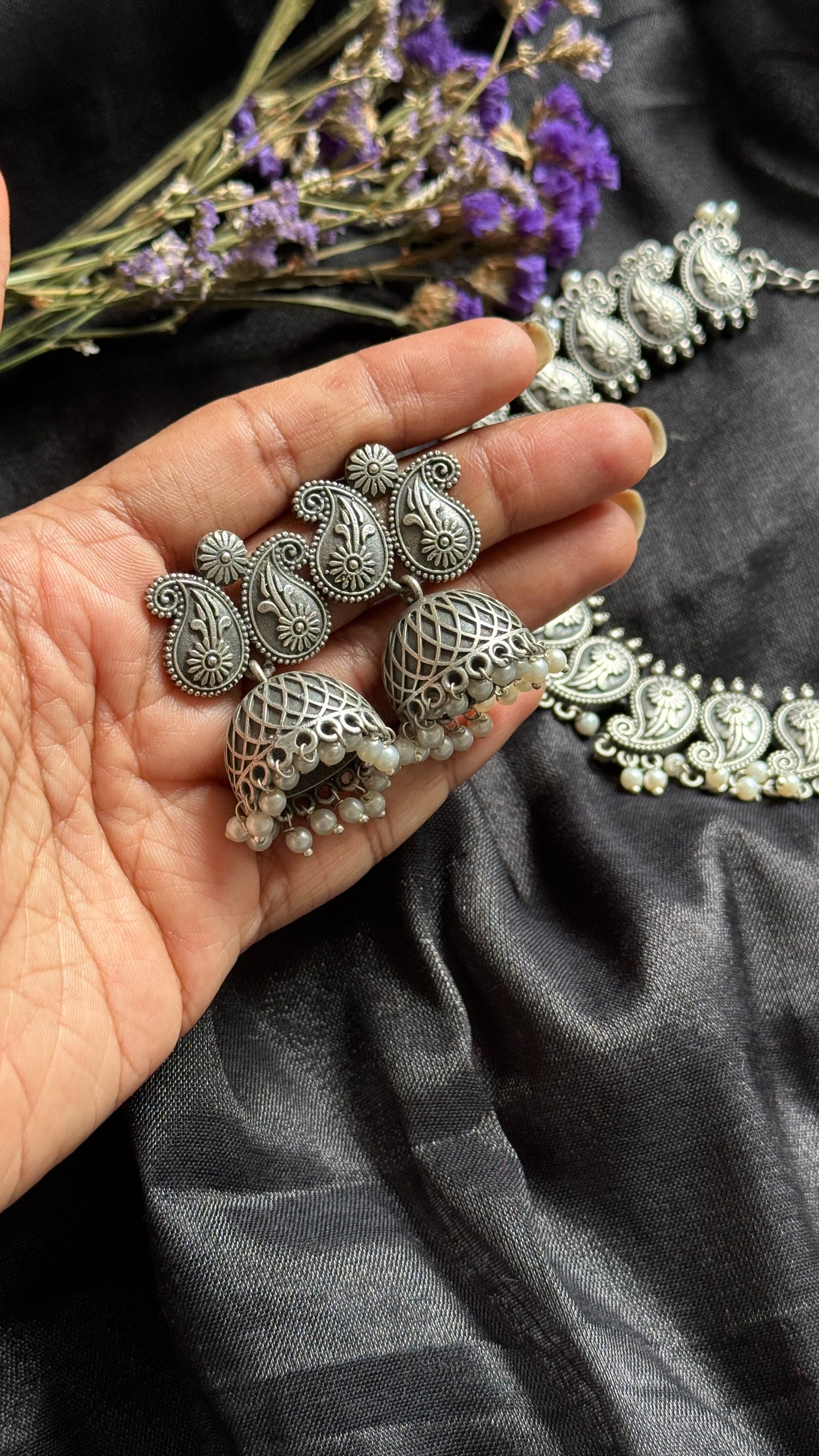 Mango shaped choker necklace - with jhumkas
