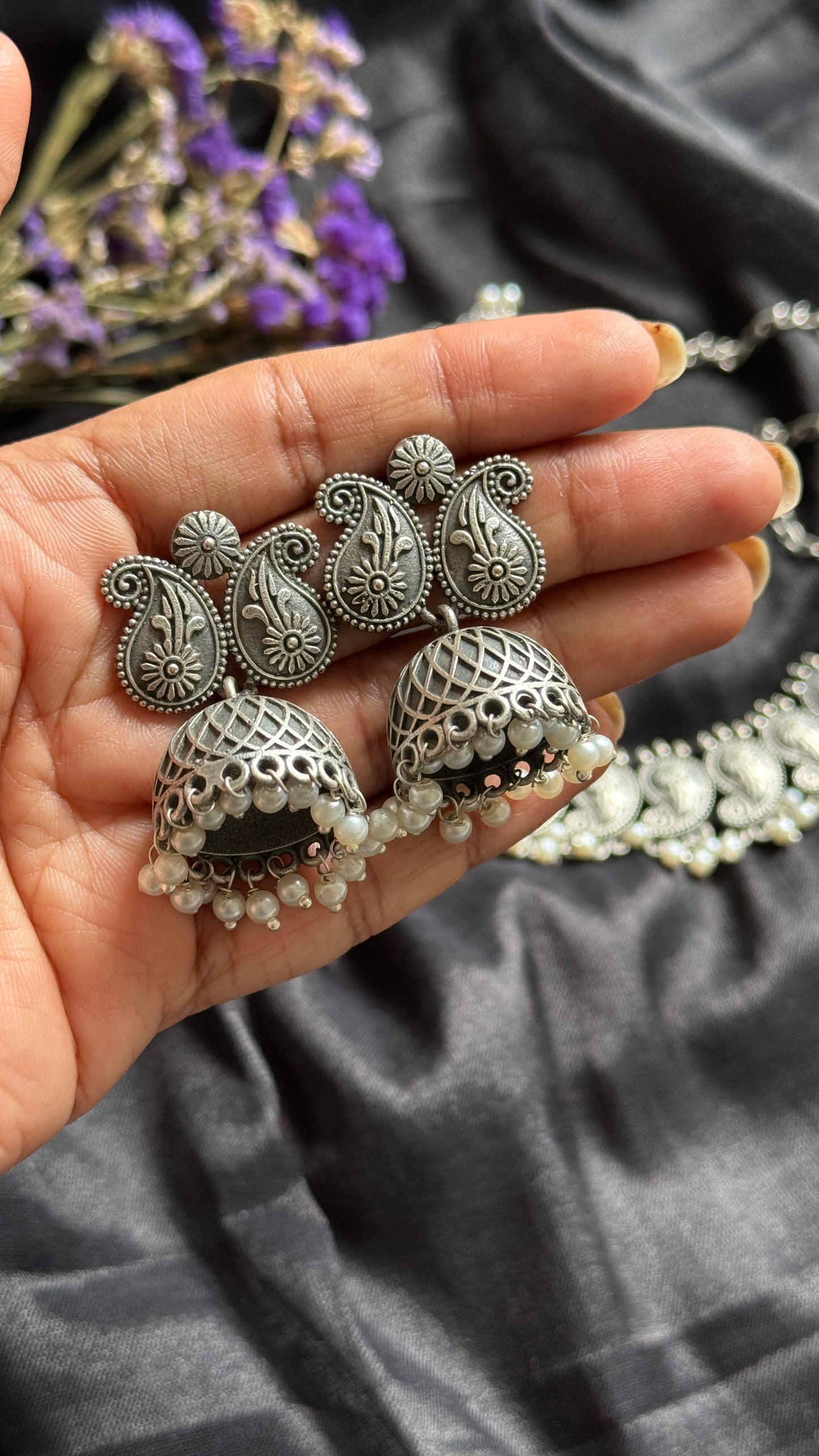 Mango shaped choker necklace - with jhumkas