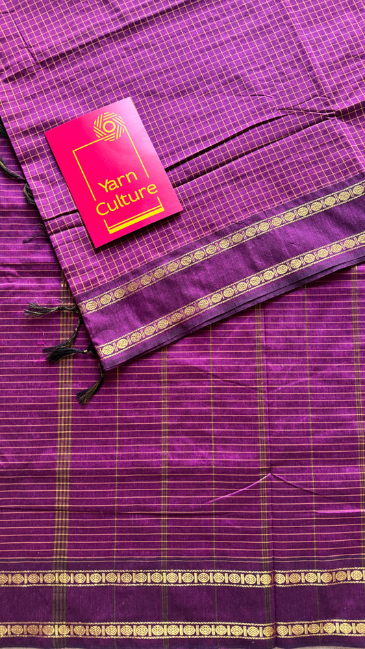 Vadamalli (purple magenta blend) - Arani Checks in cotton silk - YCCOTNA09
