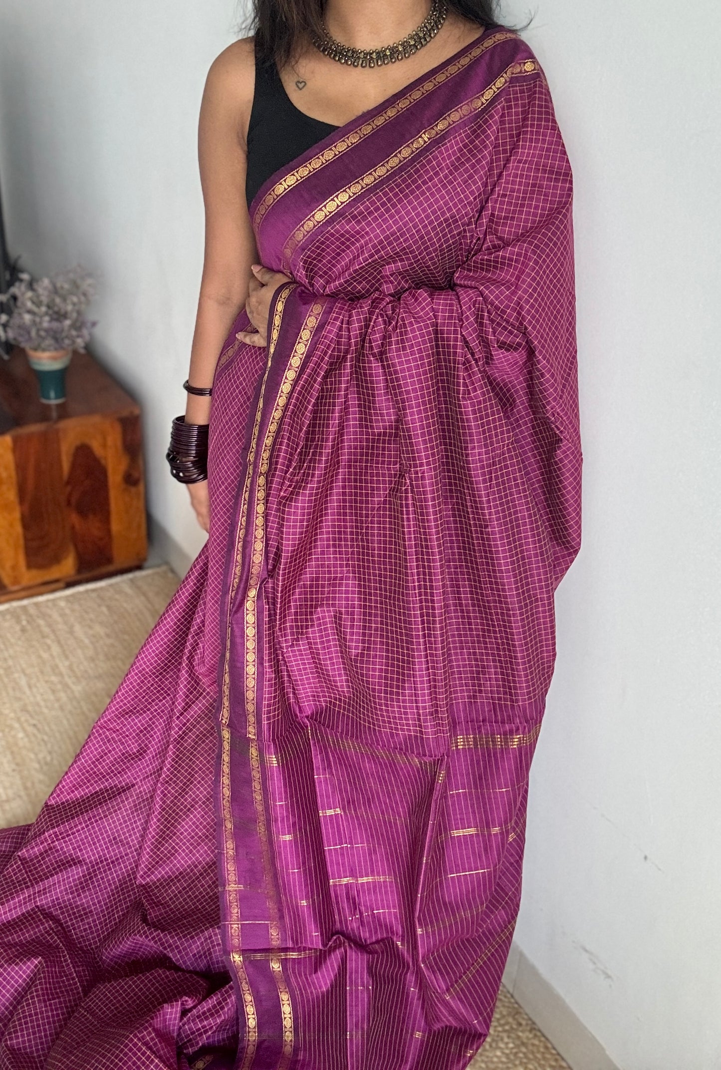 Vadamalli (purple magenta blend) - Arani Checks in cotton silk - YCCOTNA09