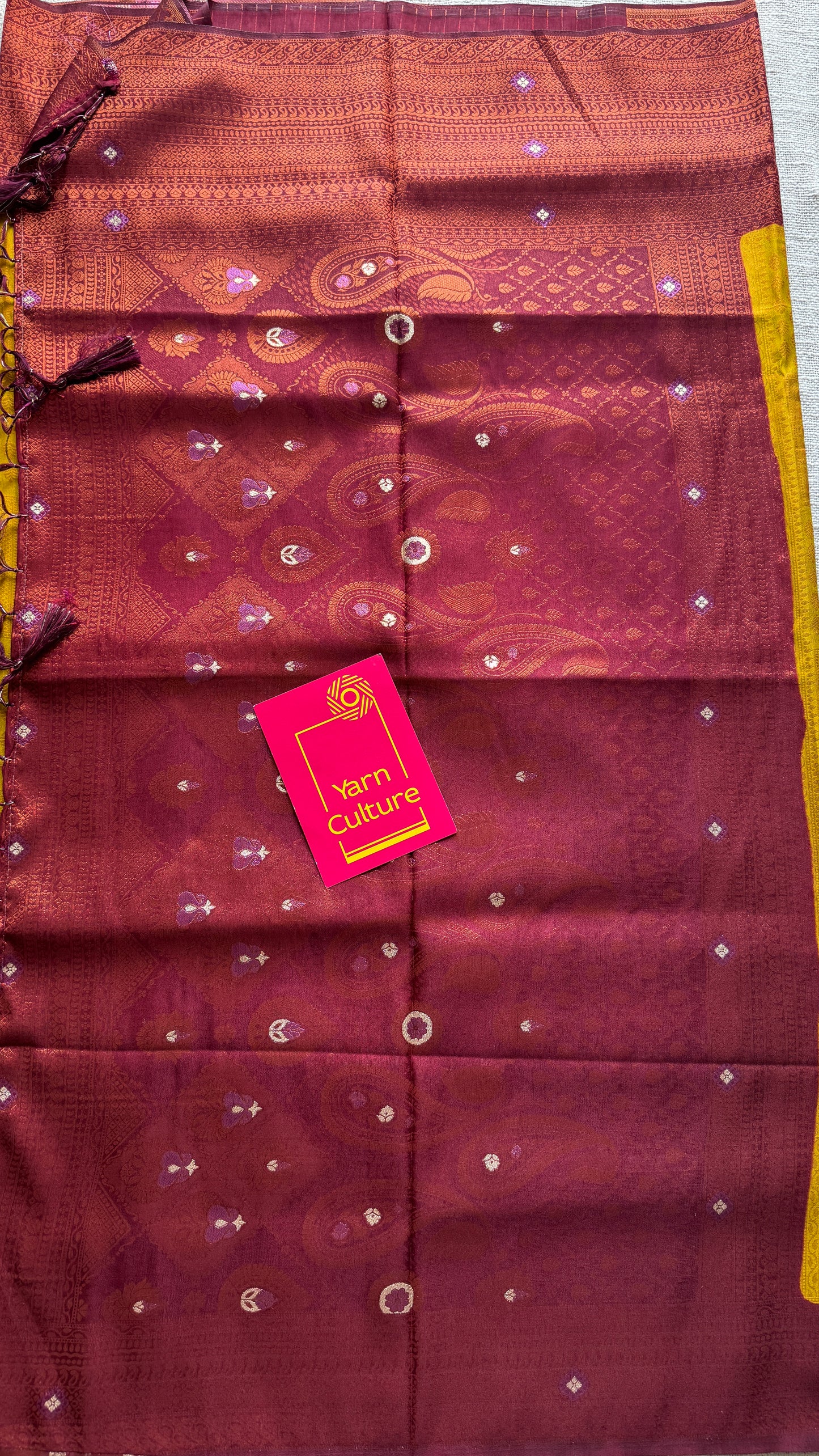 Sugandhi - Light green with maroon, semi-silk