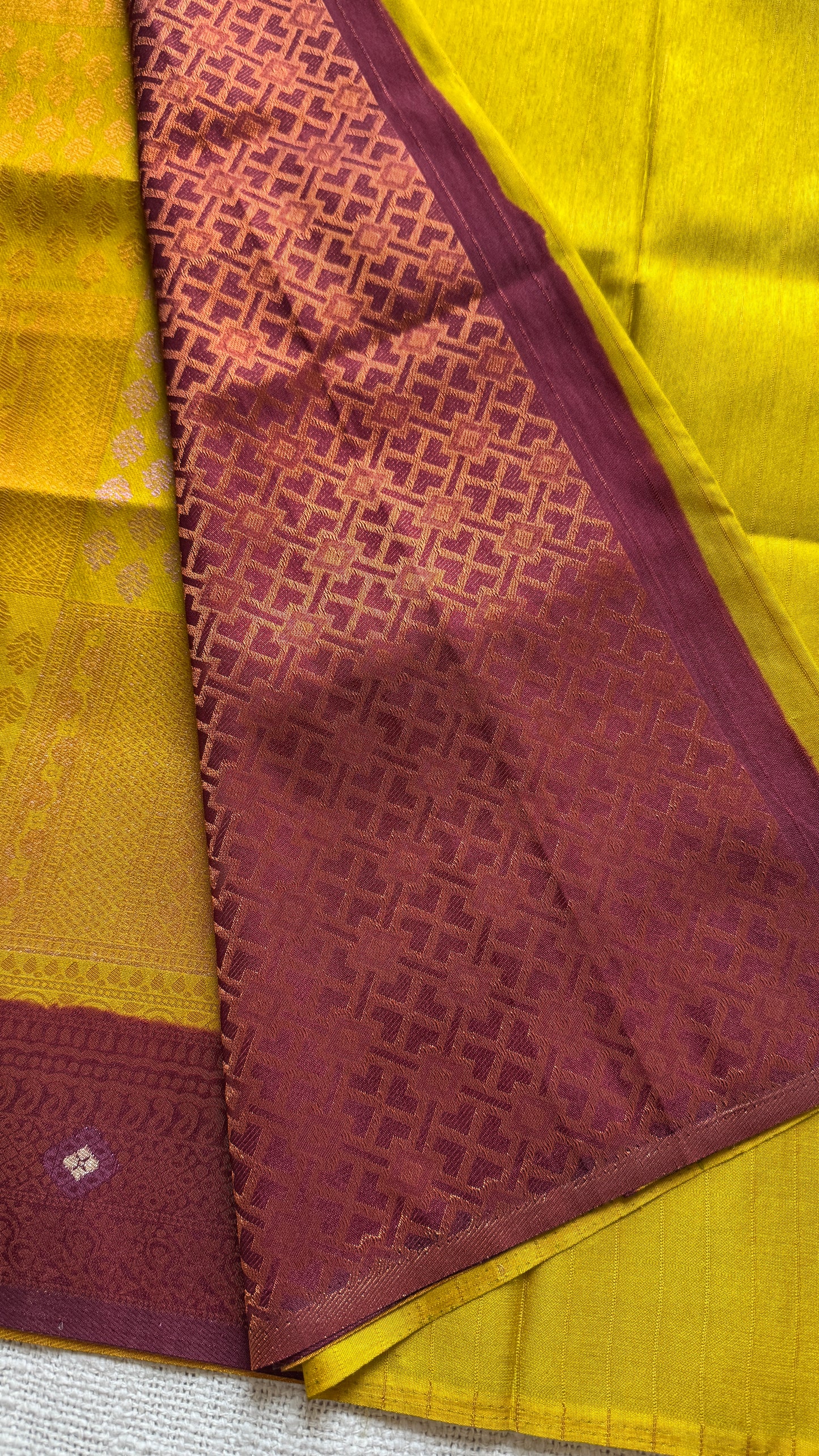 Sugandhi - Light green with maroon, semi-silk