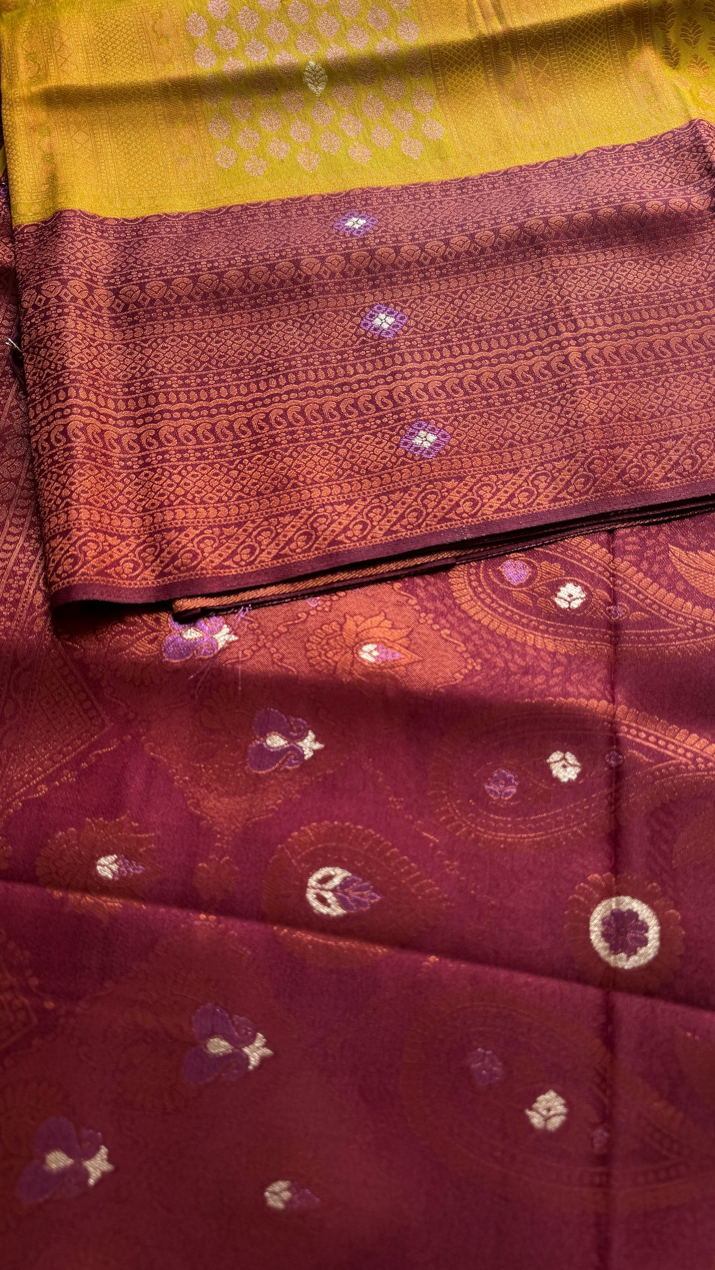 Sugandhi - Light green with maroon, semi-silk