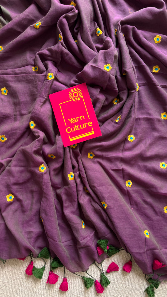 Dusty Purple Floral Embroidery - Mul Cotton YCBCFES16
