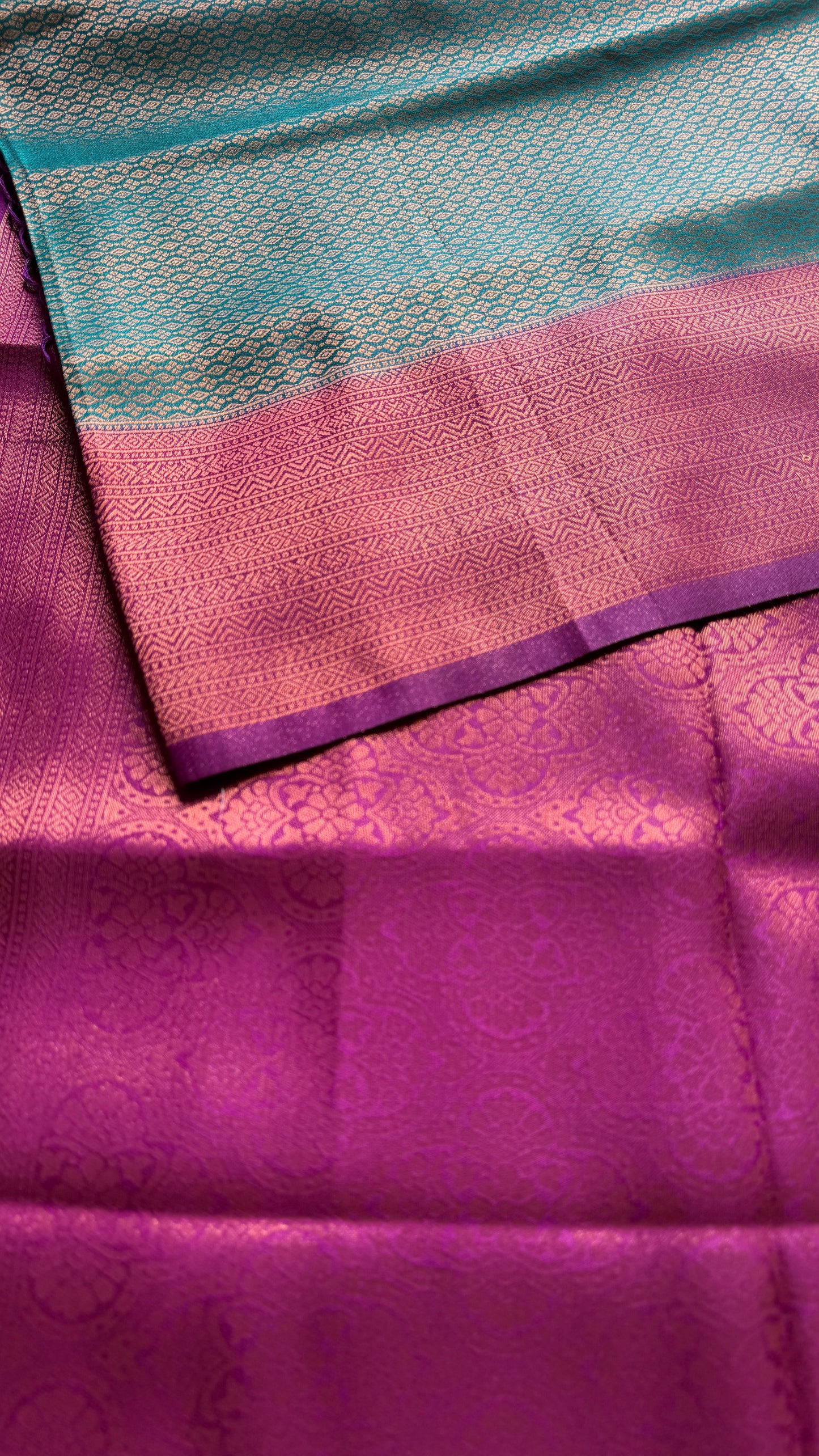 Tarangini - Turquoise with purple pink, semi-silk