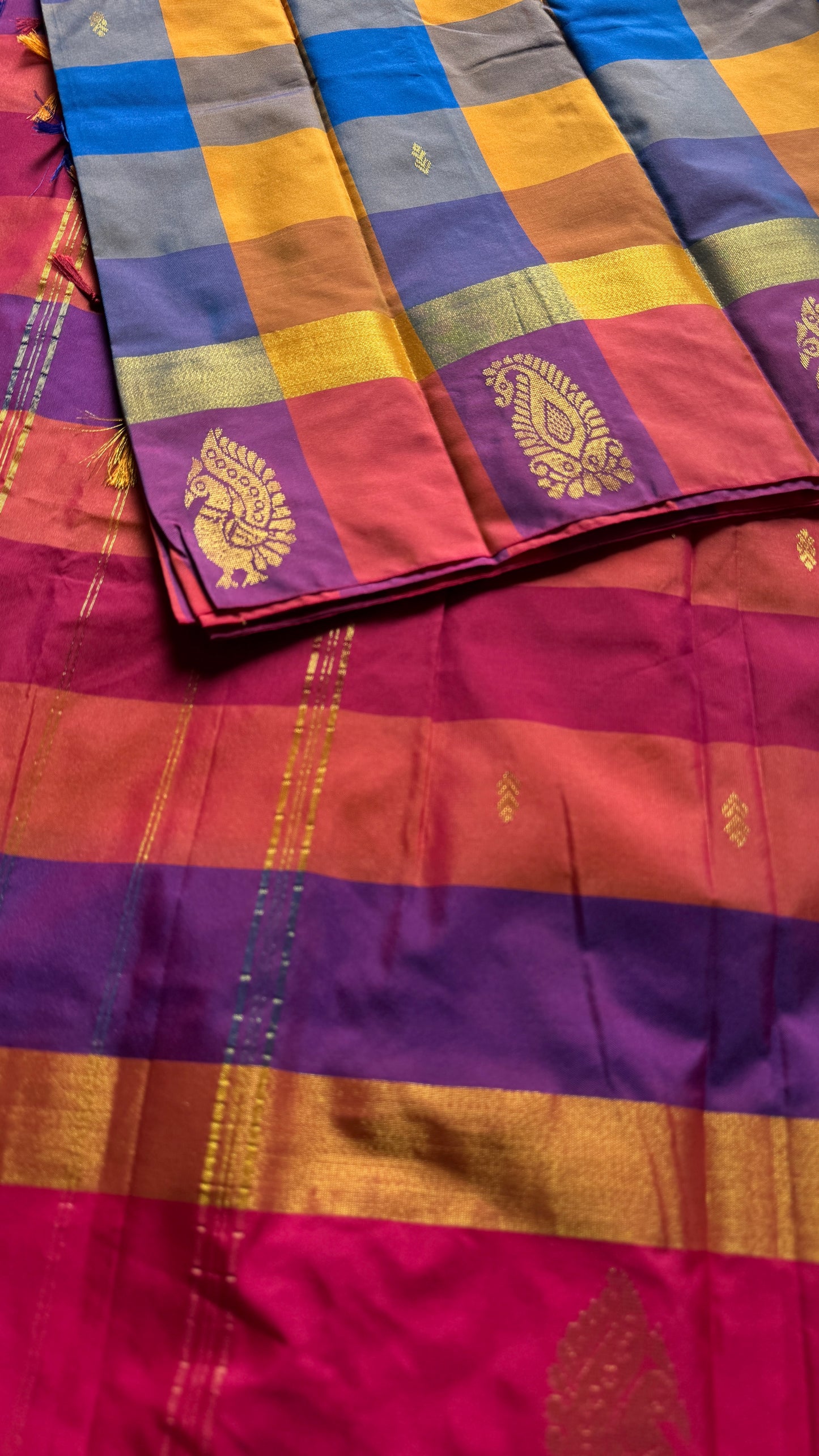 Paalum Pazhamum Canvas - Checkered Pattern, Semi-Silk