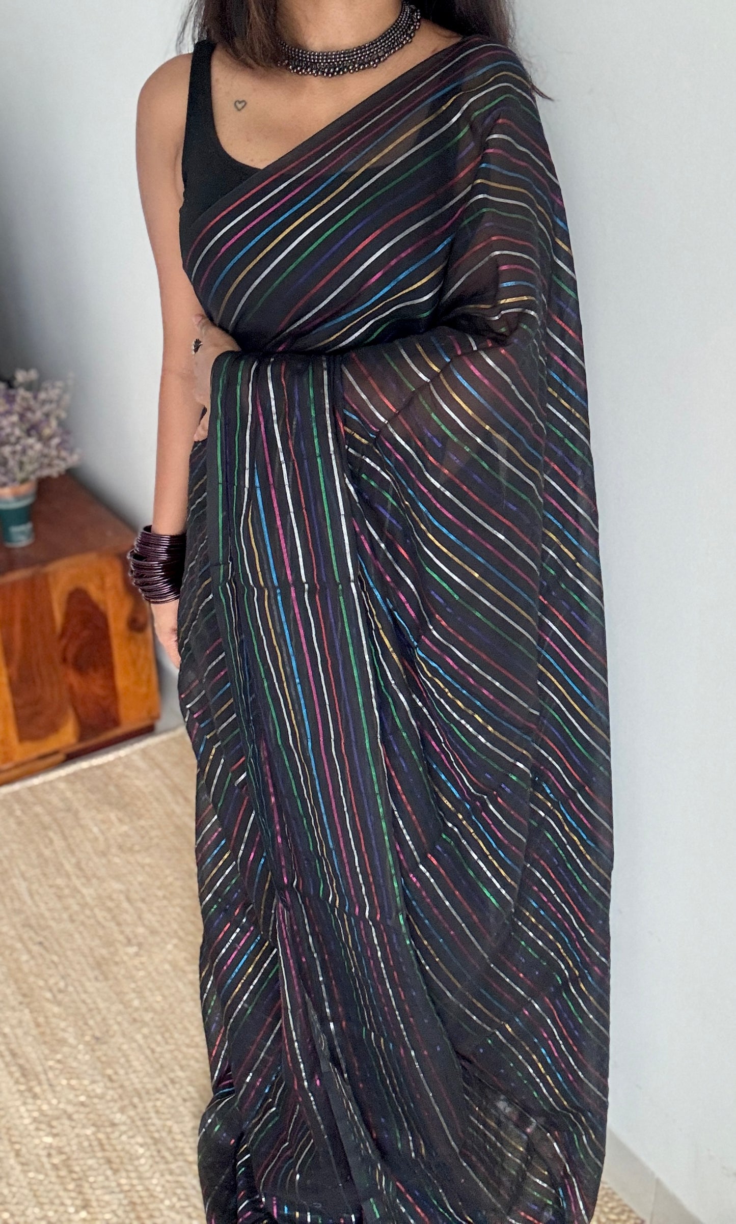 Black Aurora - black with coloured stripes, mul cotton