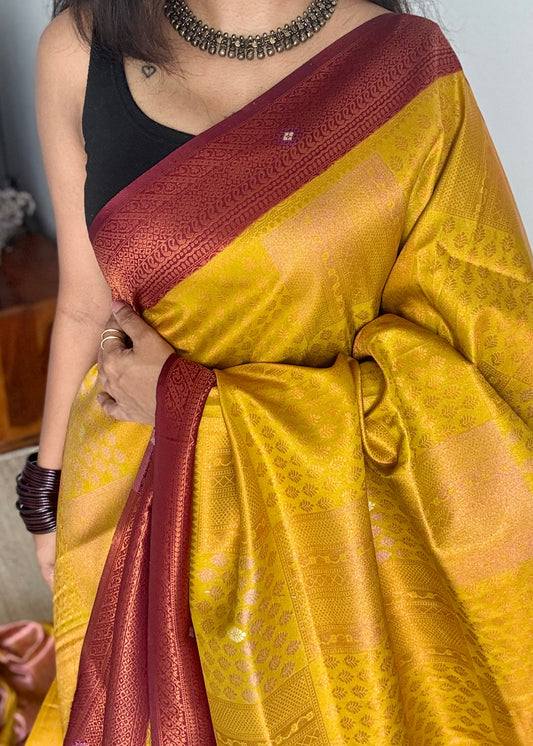 Sugandhi - Light green with maroon, semi-silk