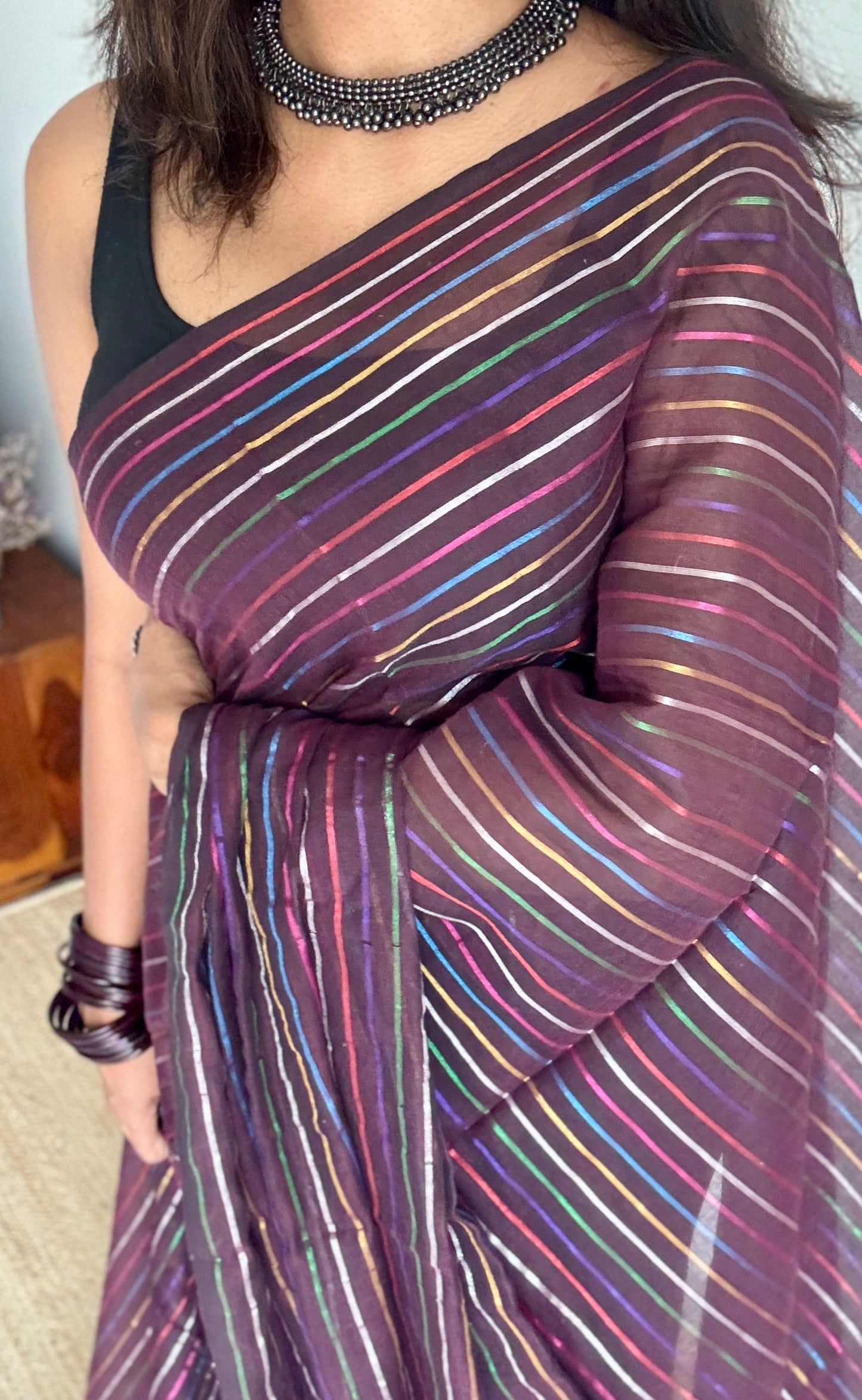 Wine Aurora - black with coloured stripes, mul cotton YCBCMCRB03