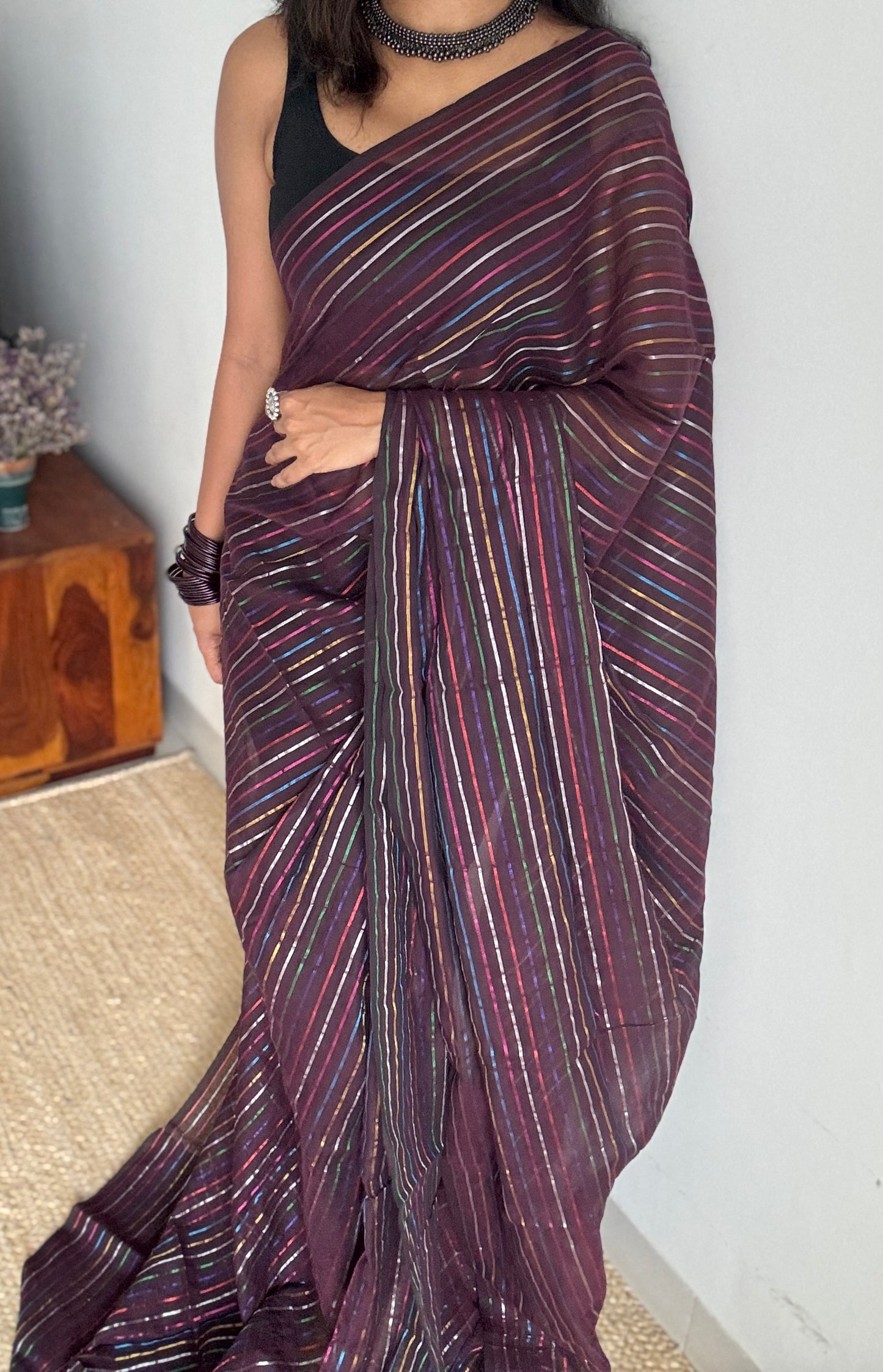 Wine Aurora - black with coloured stripes, mul cotton YCBCMCRB03