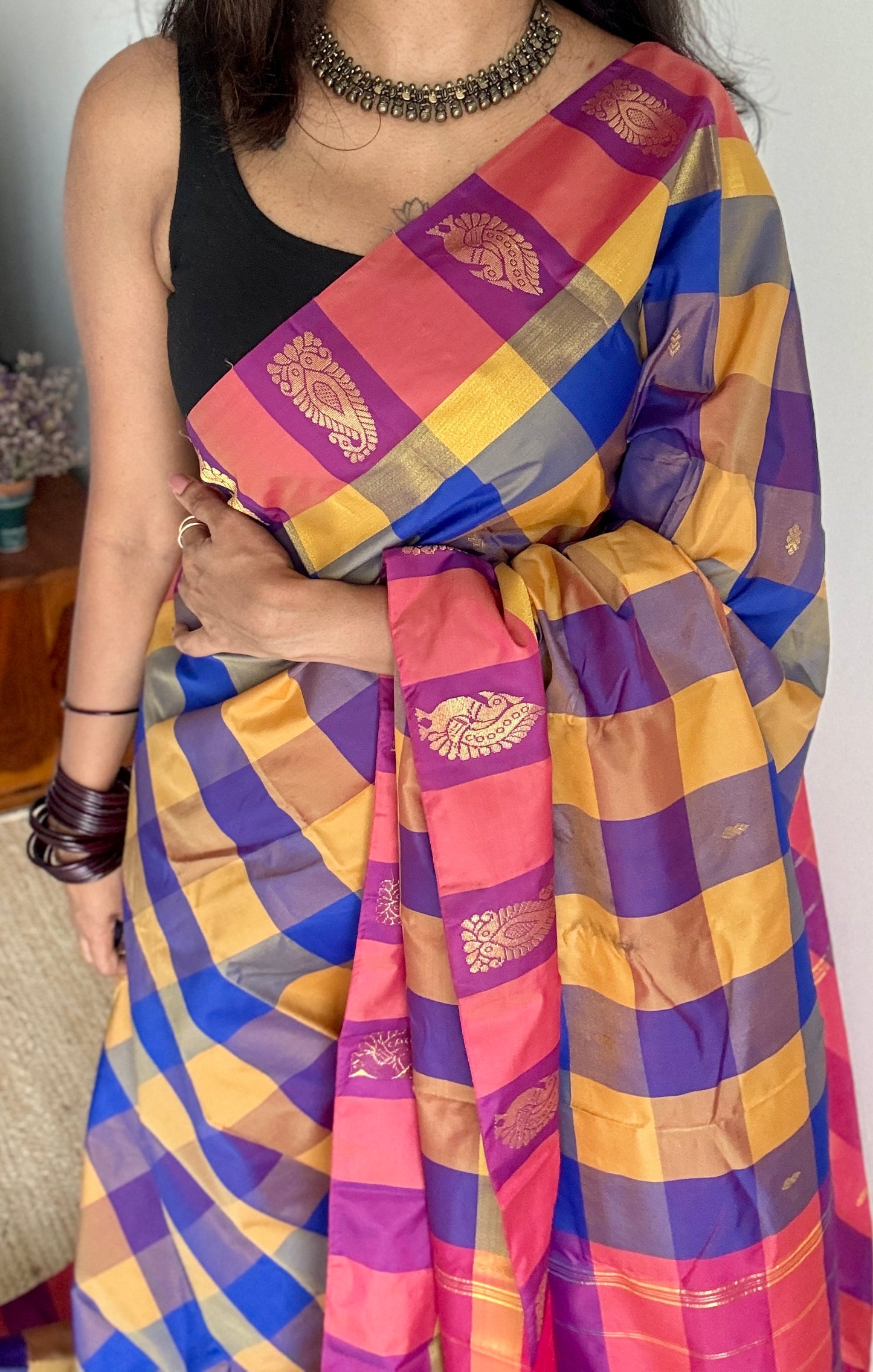 Paalum Pazhamum Palette - Checkered Pattern, Semi-Silk