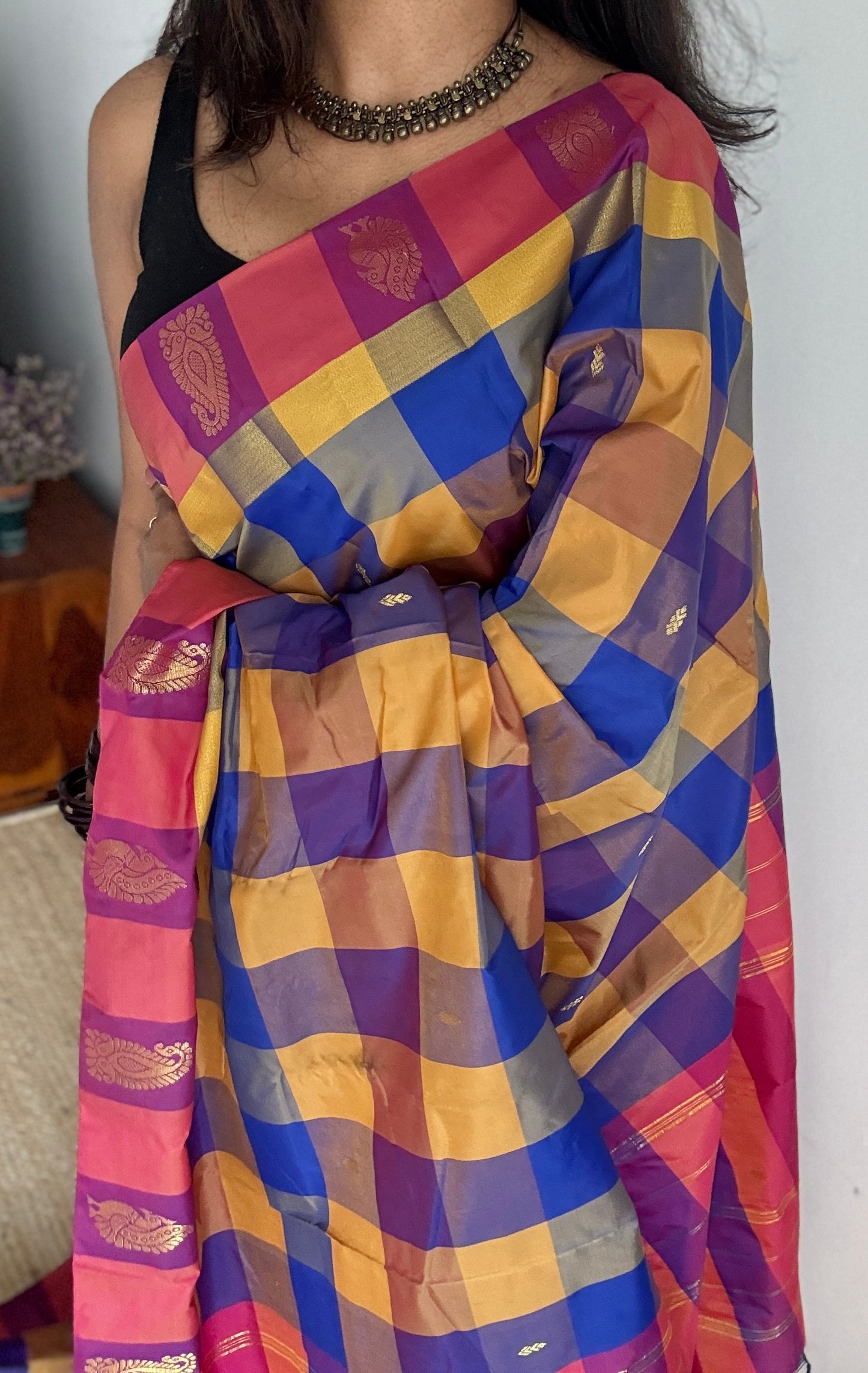 Paalum Pazhamum Palette - Checkered Pattern, Semi-Silk