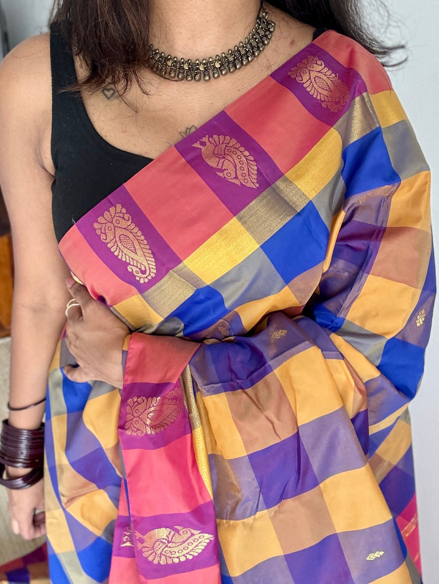 Paalum Pazhamum Palette - Checkered Pattern, Semi-Silk