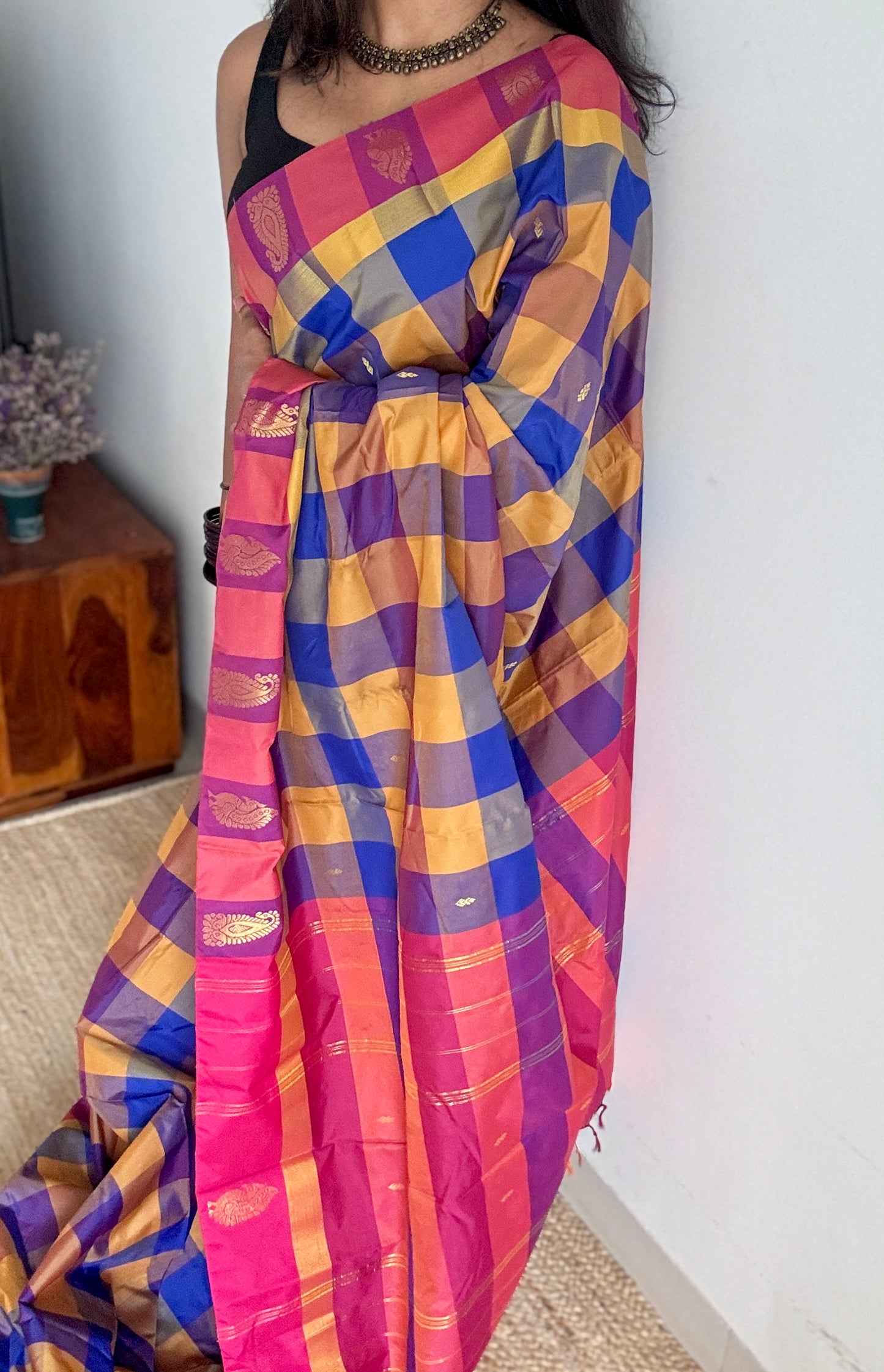 Paalum Pazhamum Palette - Checkered Pattern, Semi-Silk