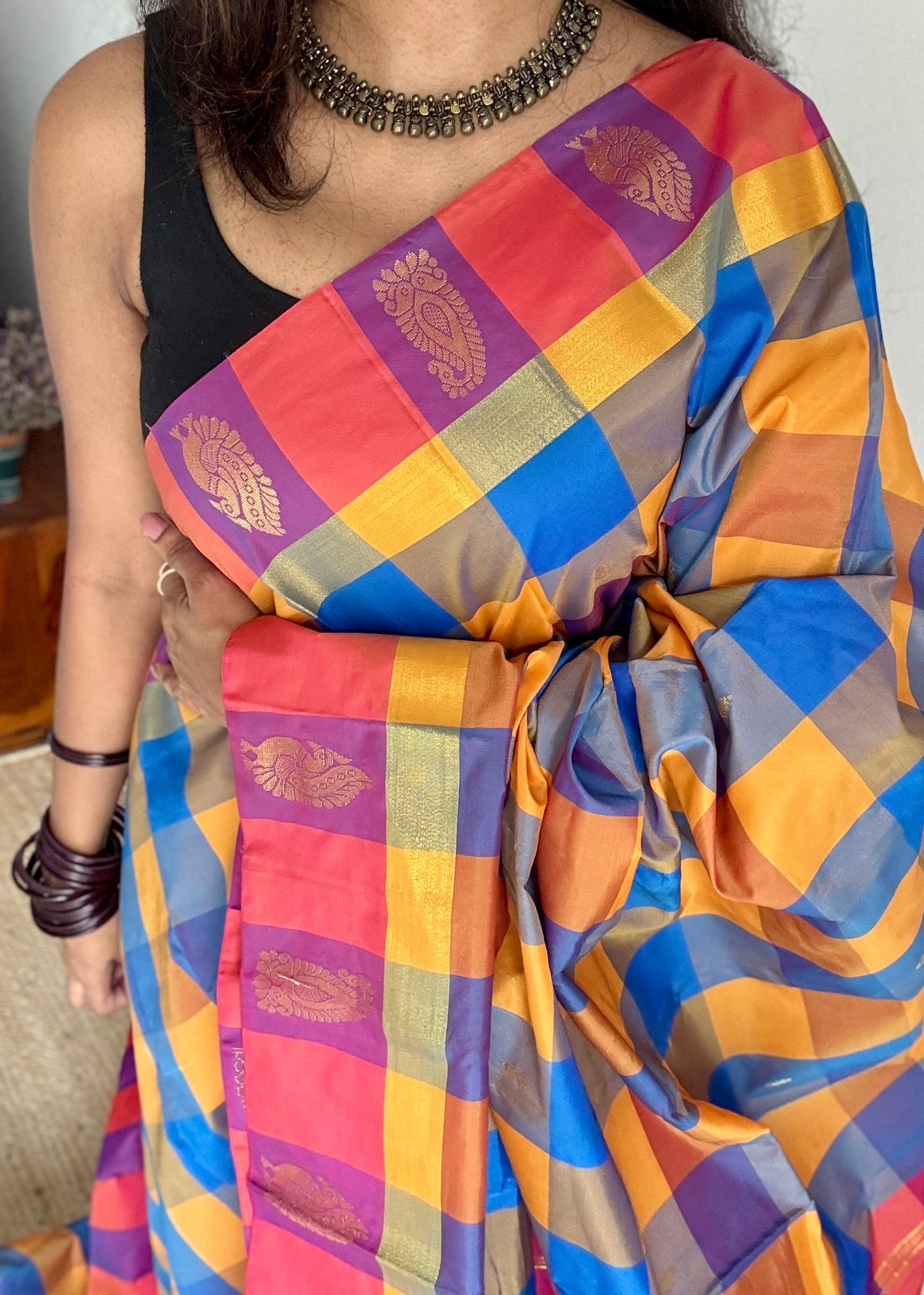Paalum Pazhamum Canvas - Checkered Pattern, Semi-Silk