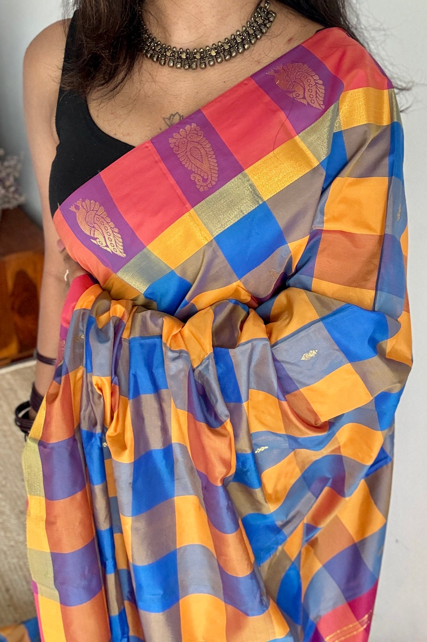 Paalum Pazhamum Canvas - Checkered Pattern, Semi-Silk