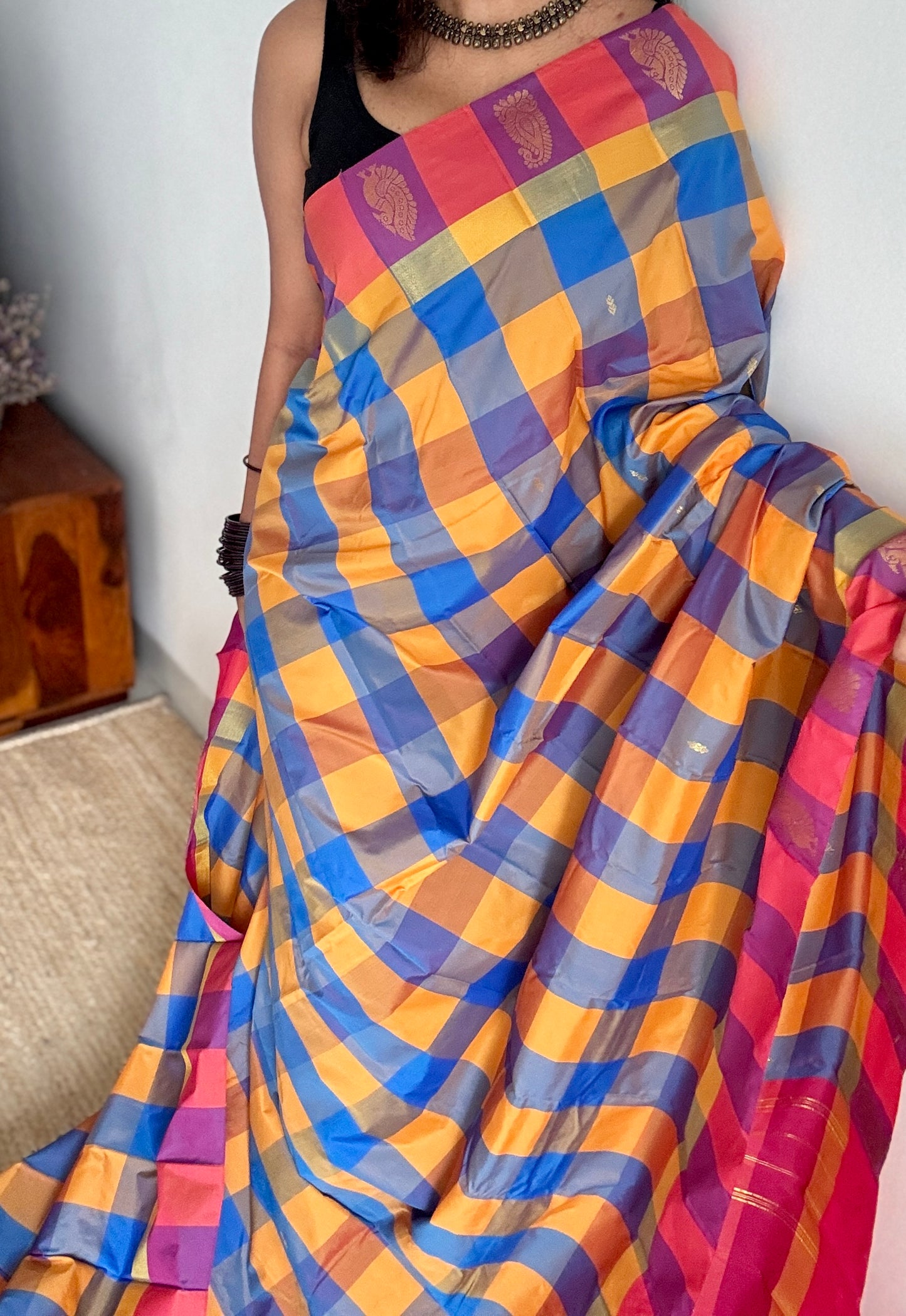 Paalum Pazhamum Canvas - Checkered Pattern, Semi-Silk