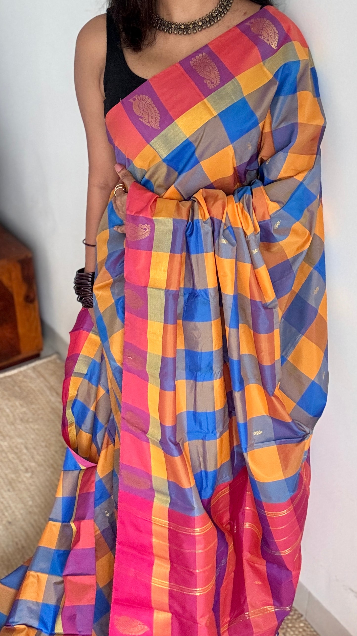 Paalum Pazhamum Canvas - Checkered Pattern, Semi-Silk - YCCOTNPPSS01