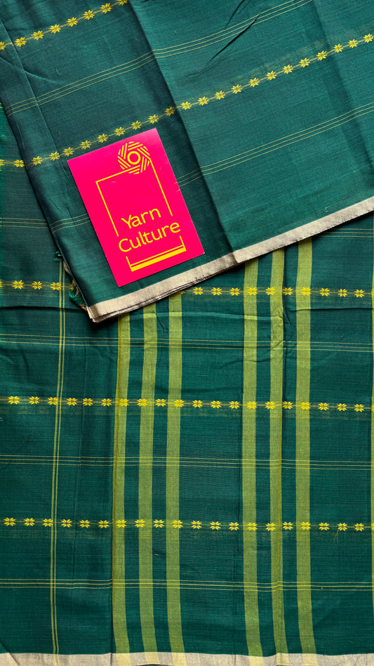 Forest Green Woven Motifs - Premium Narayanpet Soft Cotton
