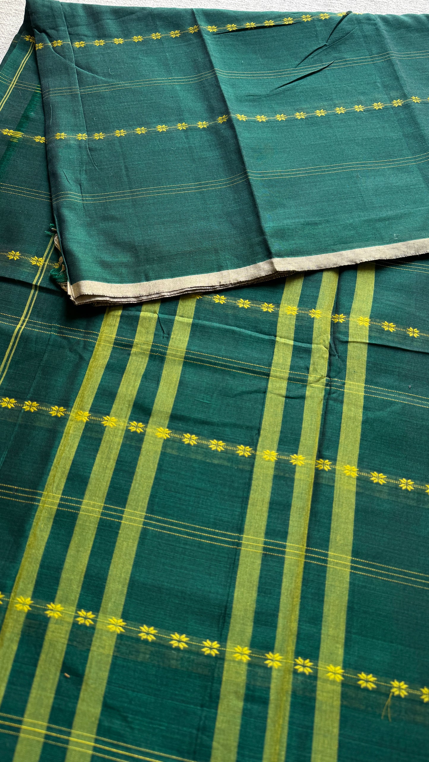 Forest Green Woven Motifs - Premium Narayanpet Soft Cotton