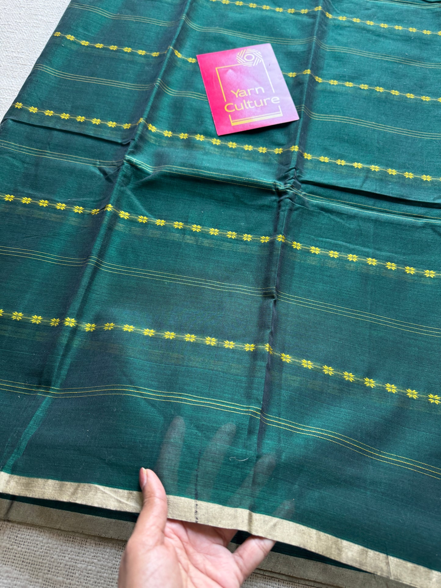 Forest Green Woven Motifs - Premium Narayanpet Soft Cotton