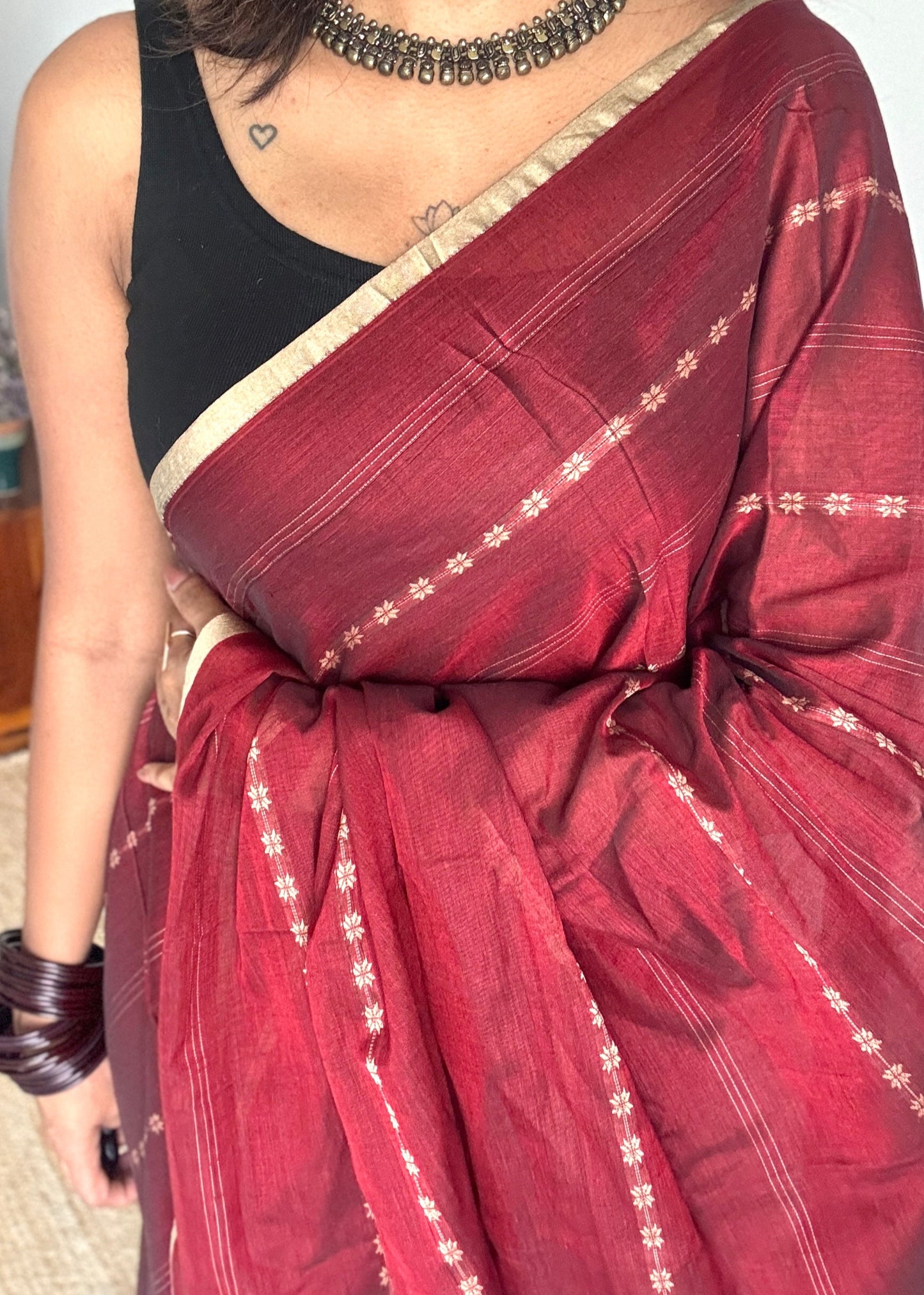 Bold Maroon Woven Motifs - Premium Narayanpet Soft Cotton YCWOTDNP03