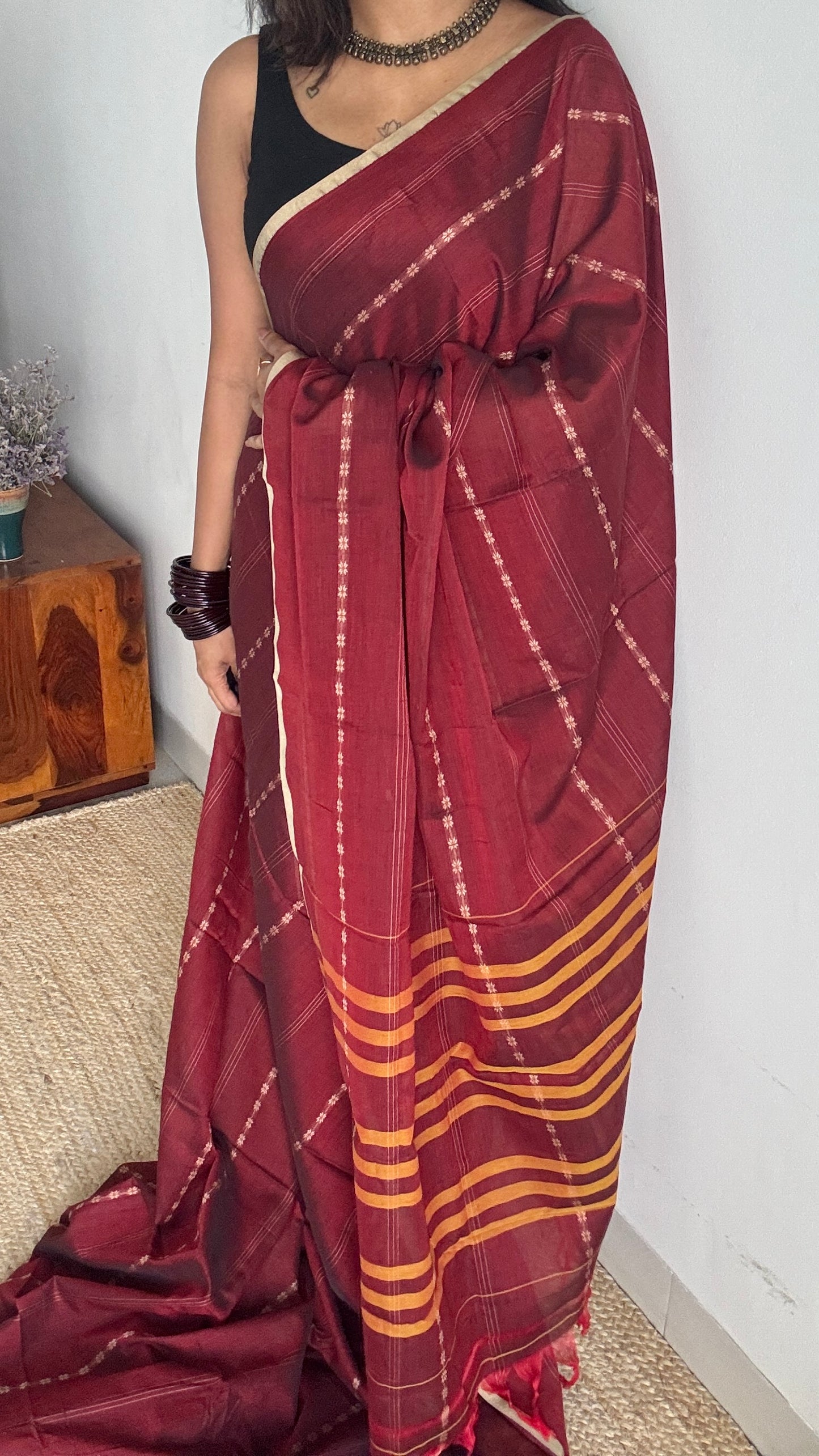 Bold Maroon Woven Motifs - Premium Narayanpet Soft Cotton