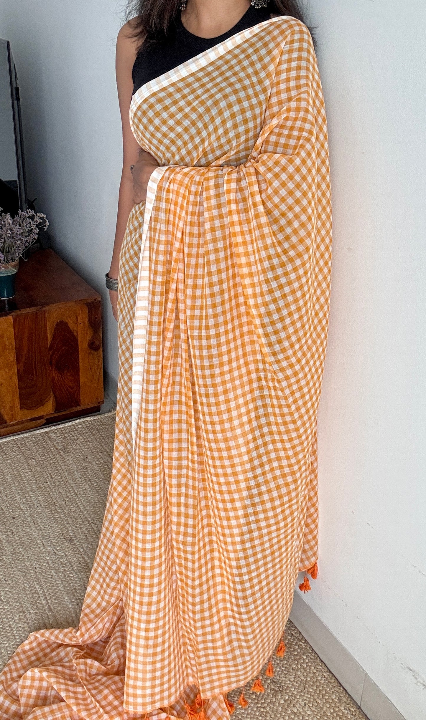 Orange Ice - Orange & cream checks, mul cotton YCBCMCC01