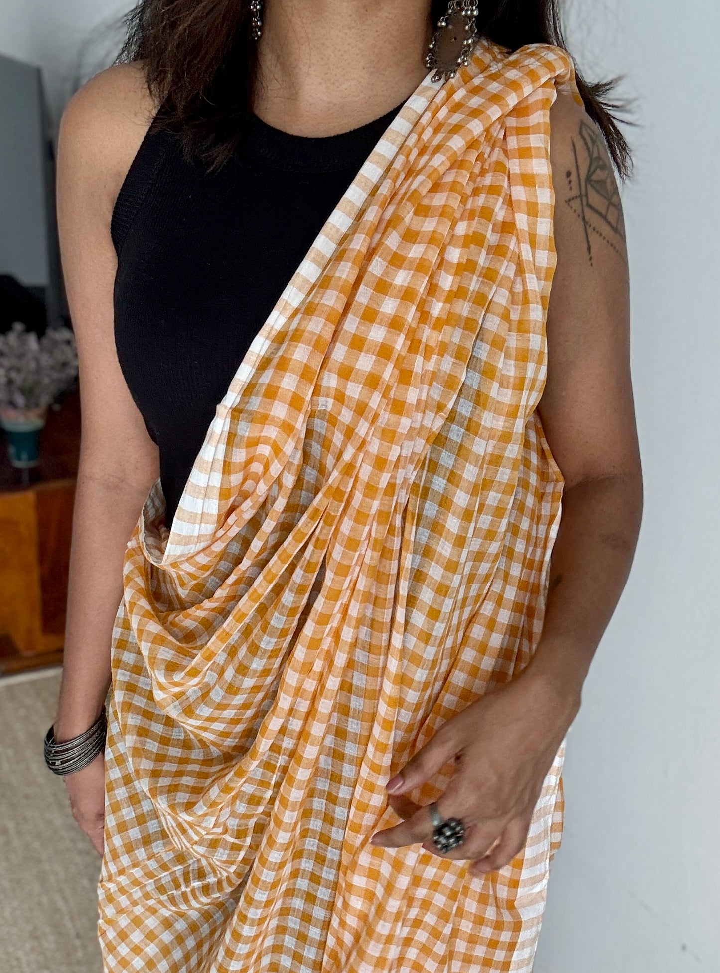 Orange Ice - Orange & cream checks, mul cotton YCBCMCC01
