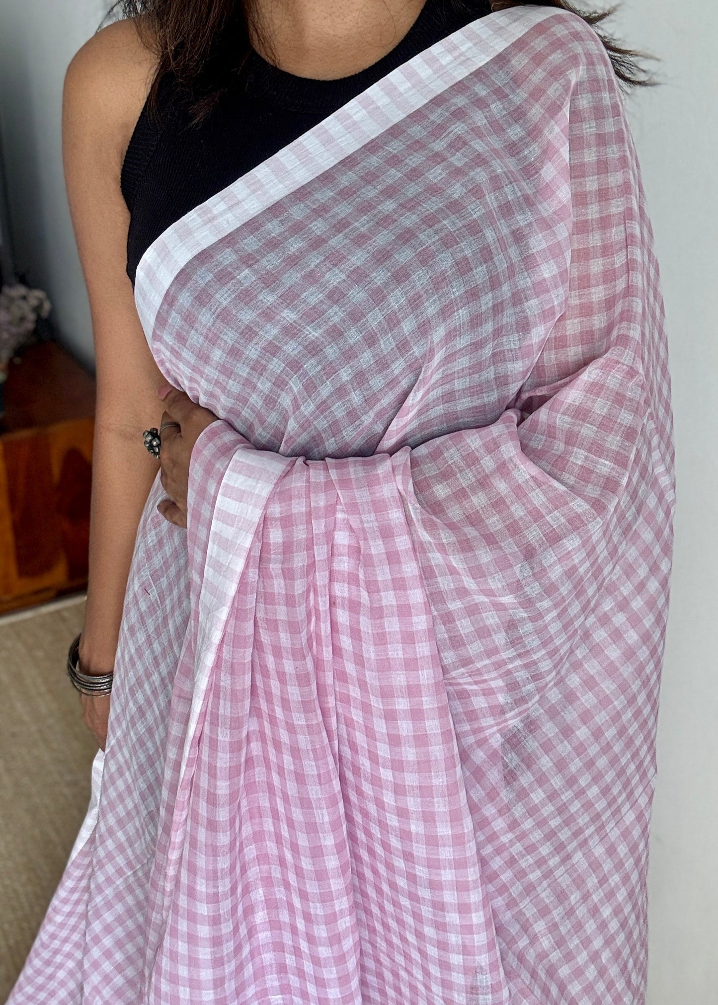 Rose Milk - Pink & off white checks, mul cotton