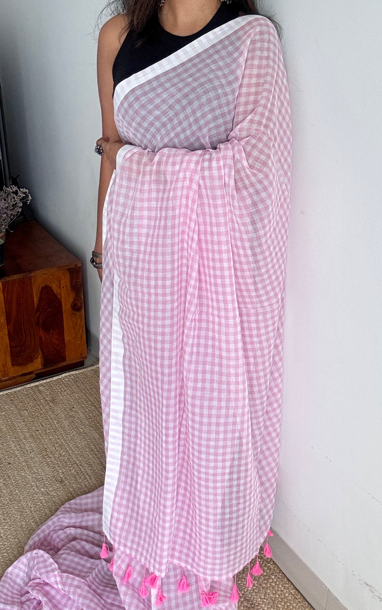 Rose Milk - Pink & off white checks, mul cotton