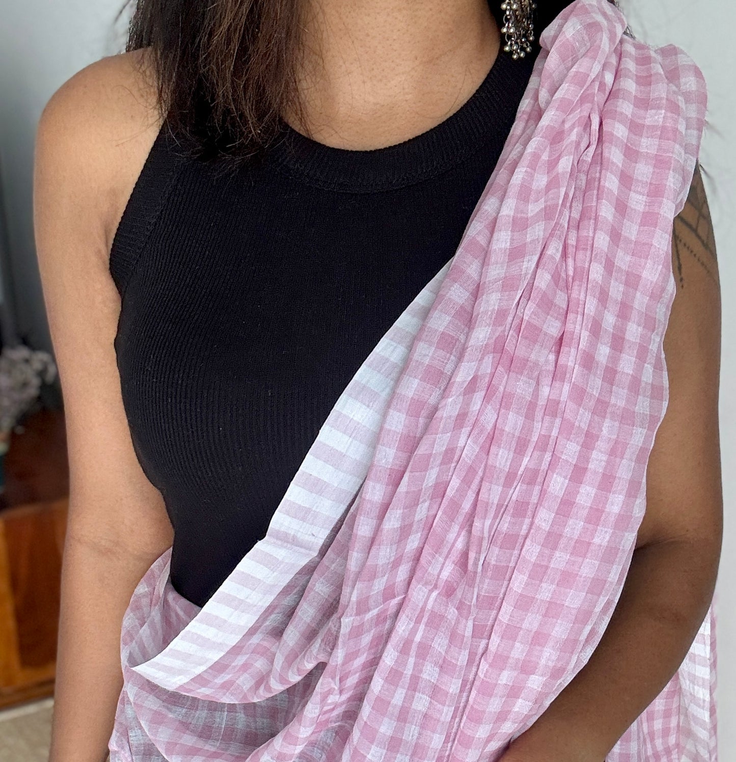 Rose Milk - Pink & off white checks, mul cotton