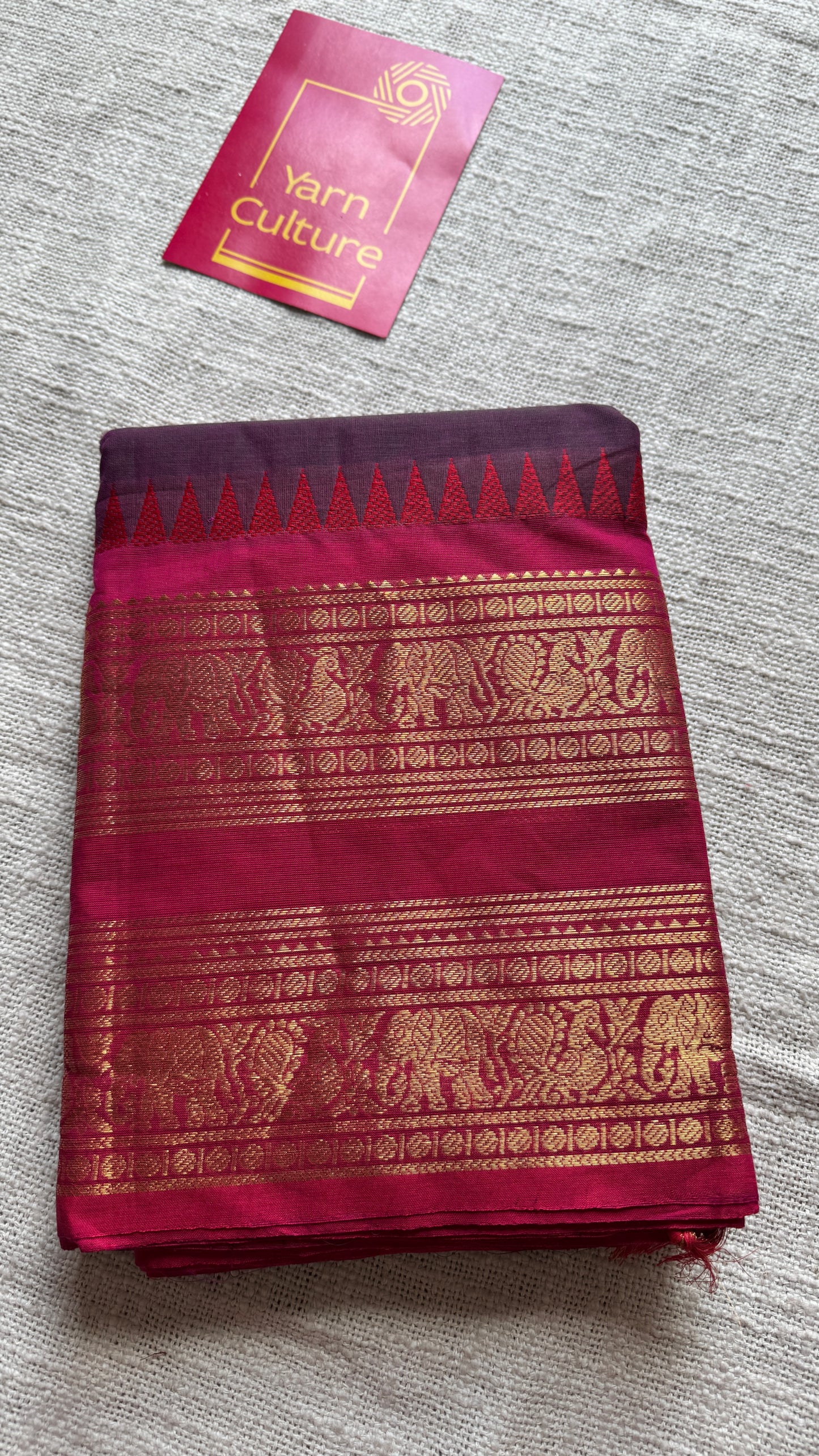 Grape Wine with Hot Pink Contrast - Chettinad Cotton