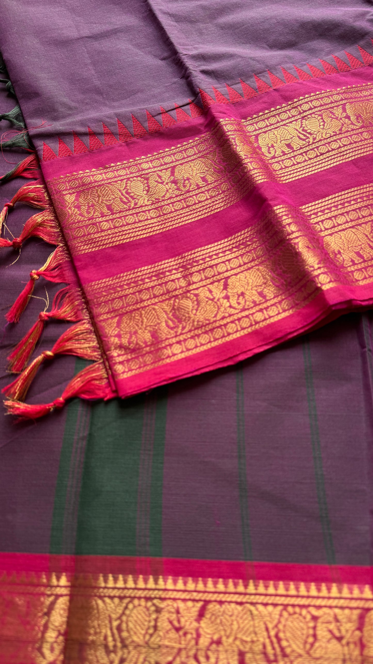 Grape Wine with Hot Pink Contrast - Chettinad Cotton