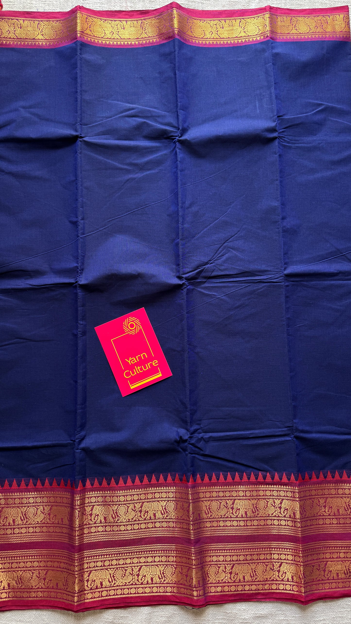 Navy Blue with Purple Pink Contrast Border - Chettinad Cotton