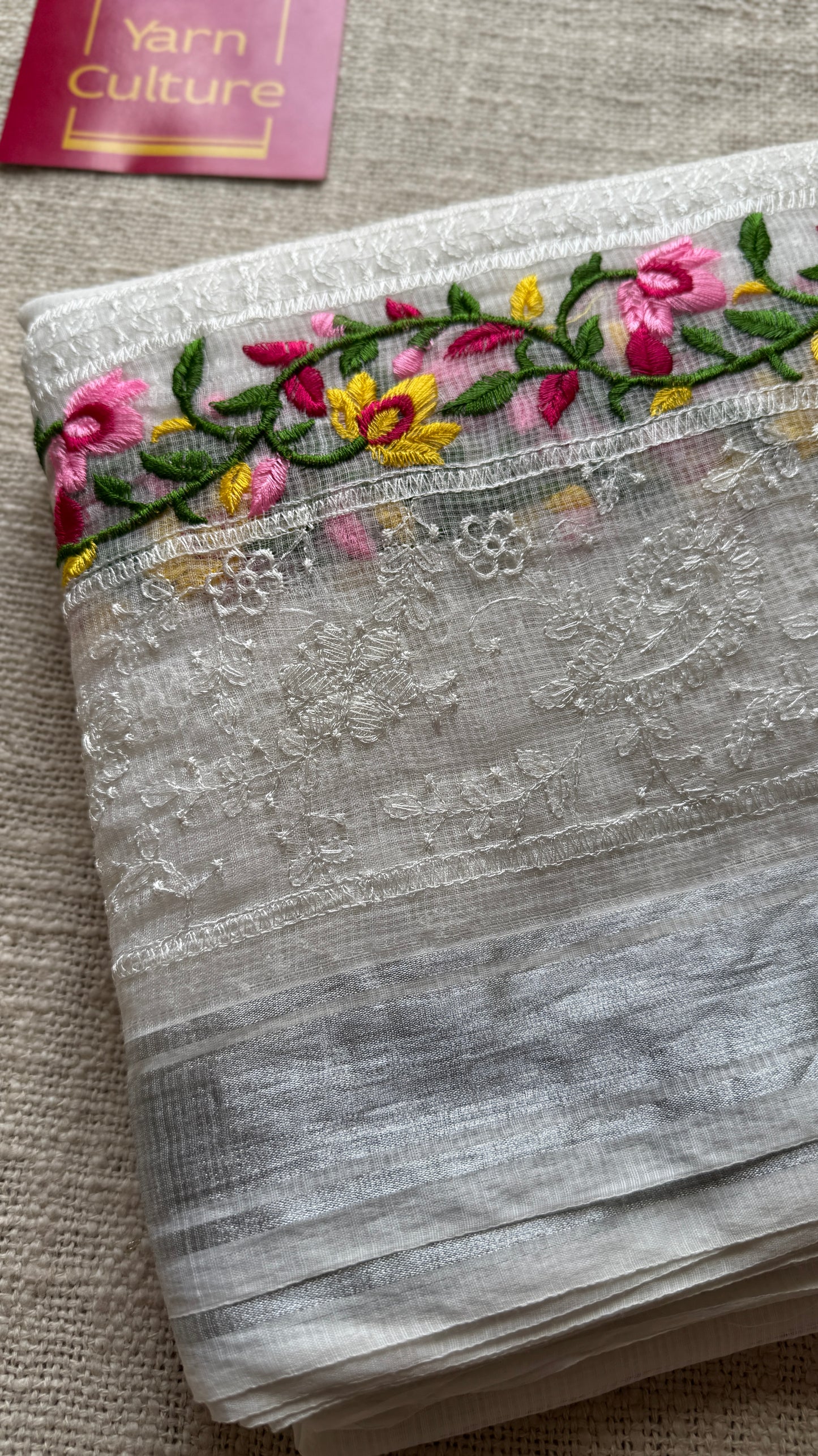 Nivrita - White with Floral and Thread Embroidery, Kota Doria - YCTORKE01