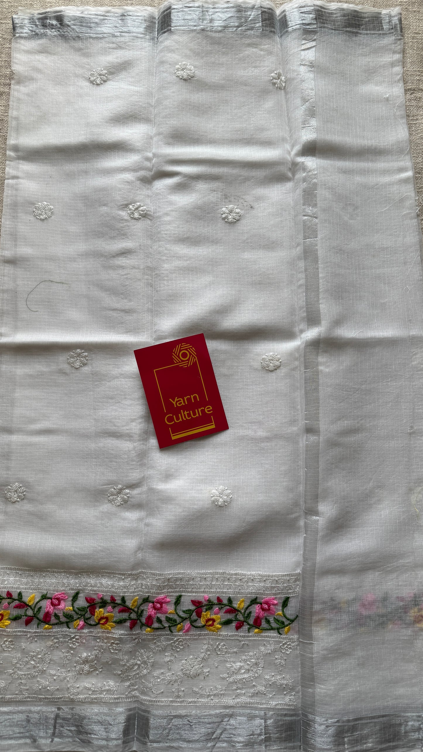 Nivrita - White with Floral and Thread Embroidery, Kota Doria - YCTORKE01