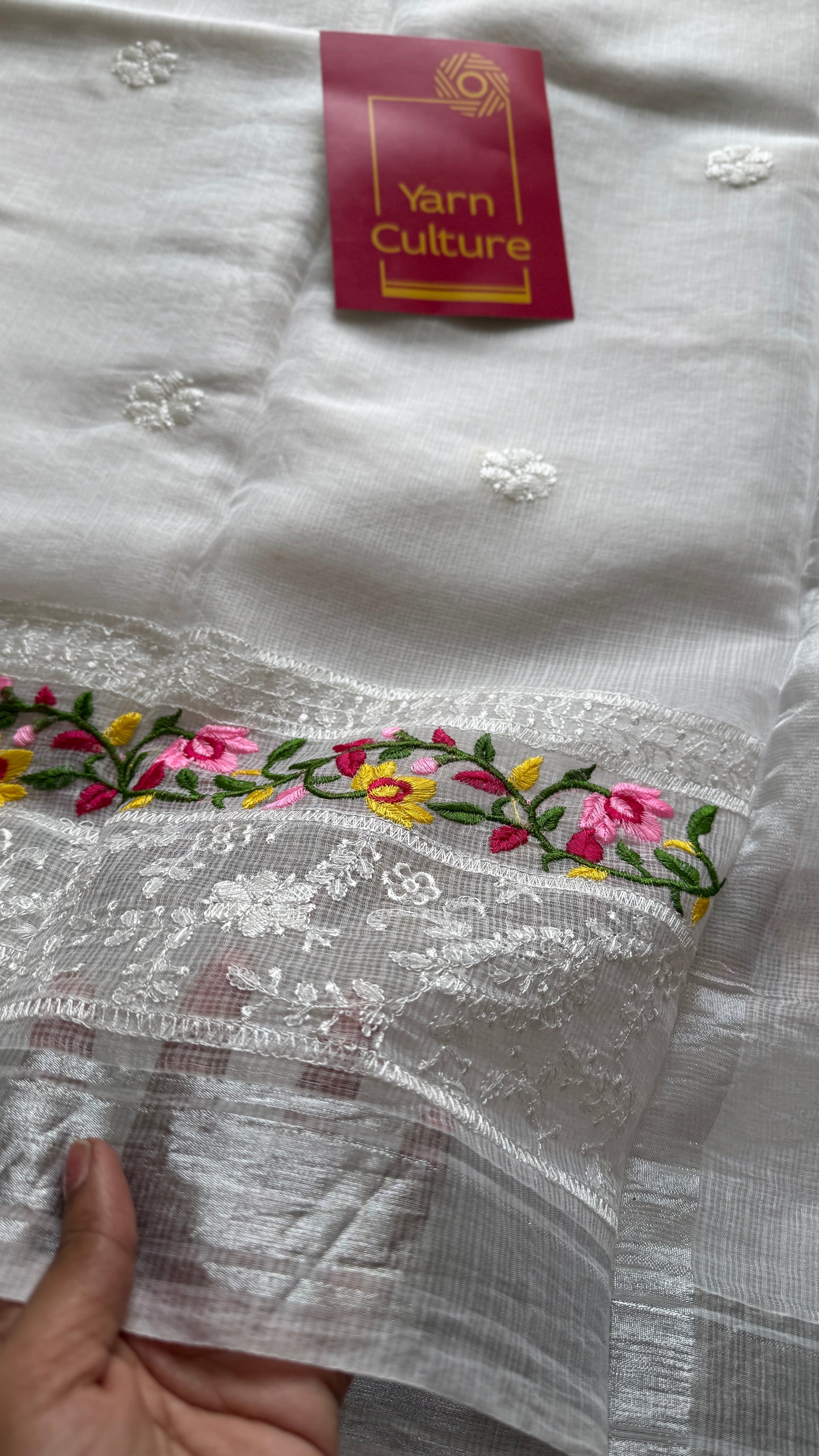 Nivrita - White with Floral and Thread Embroidery, Kota Doria - YCTORKE01