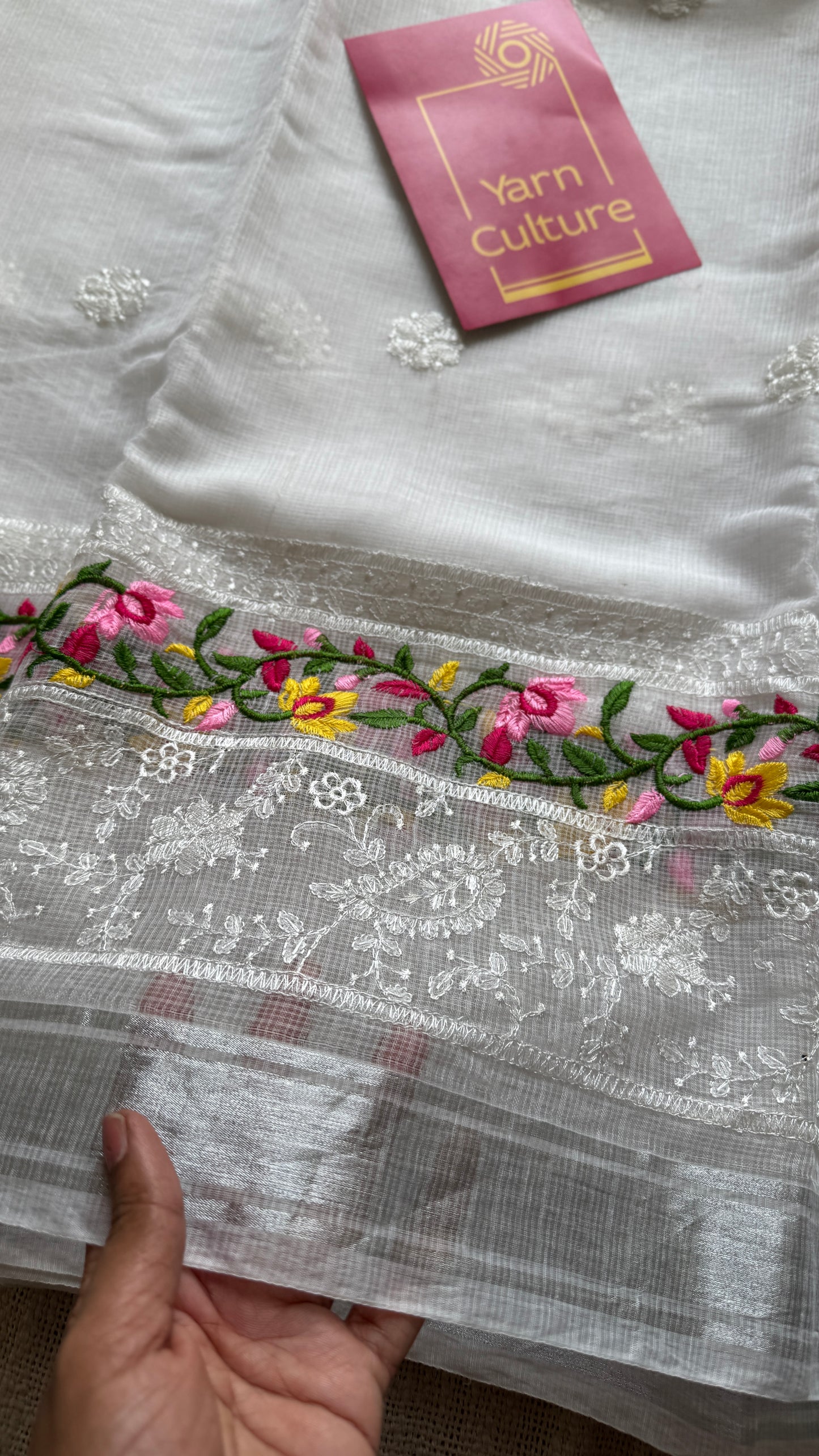 Nivrita - White with Floral and Thread Embroidery, Kota Doria - YCTORKE01