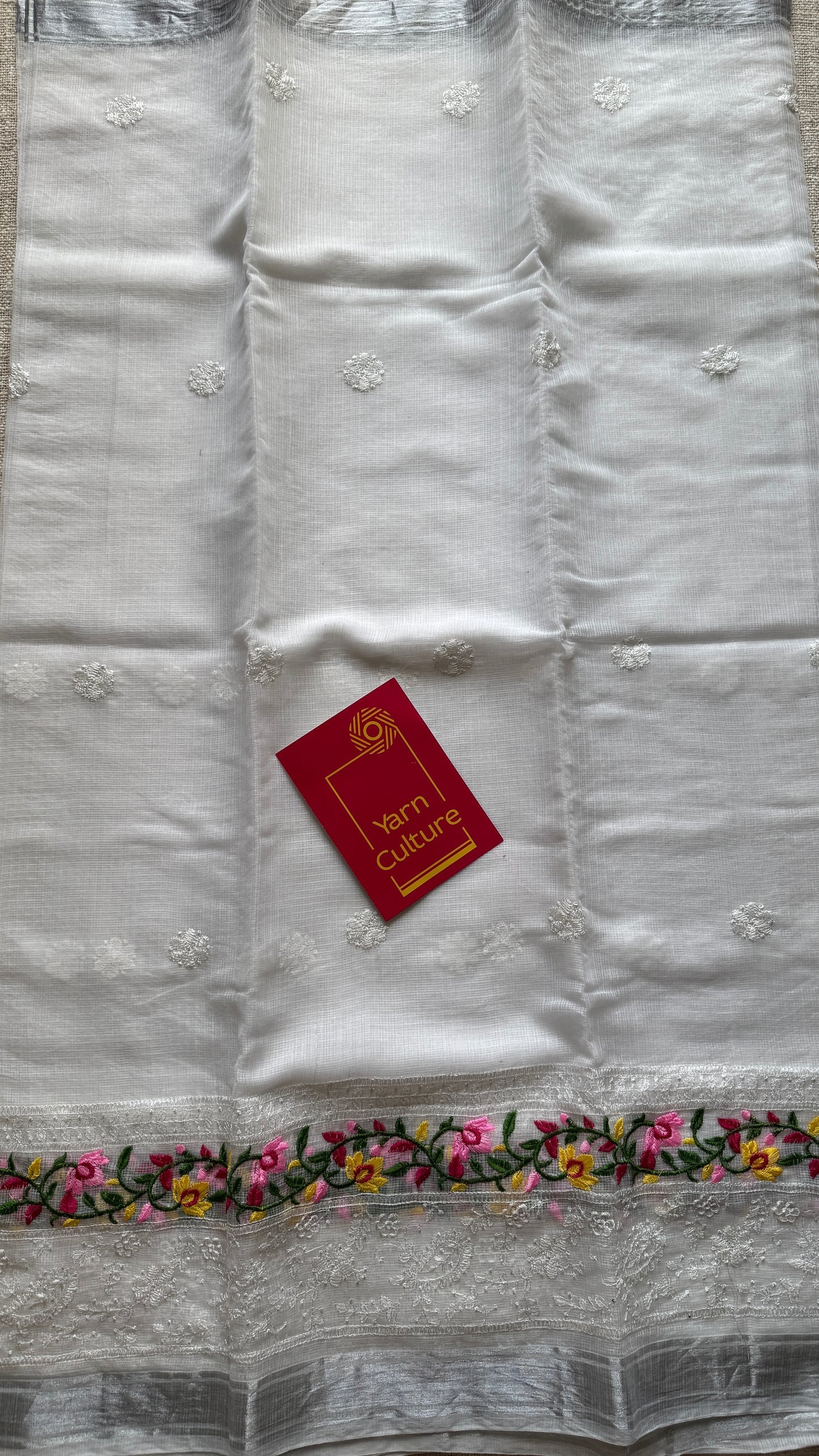 Nivrita - White with Floral and Thread Embroidery, Kota Doria - YCTORKE01