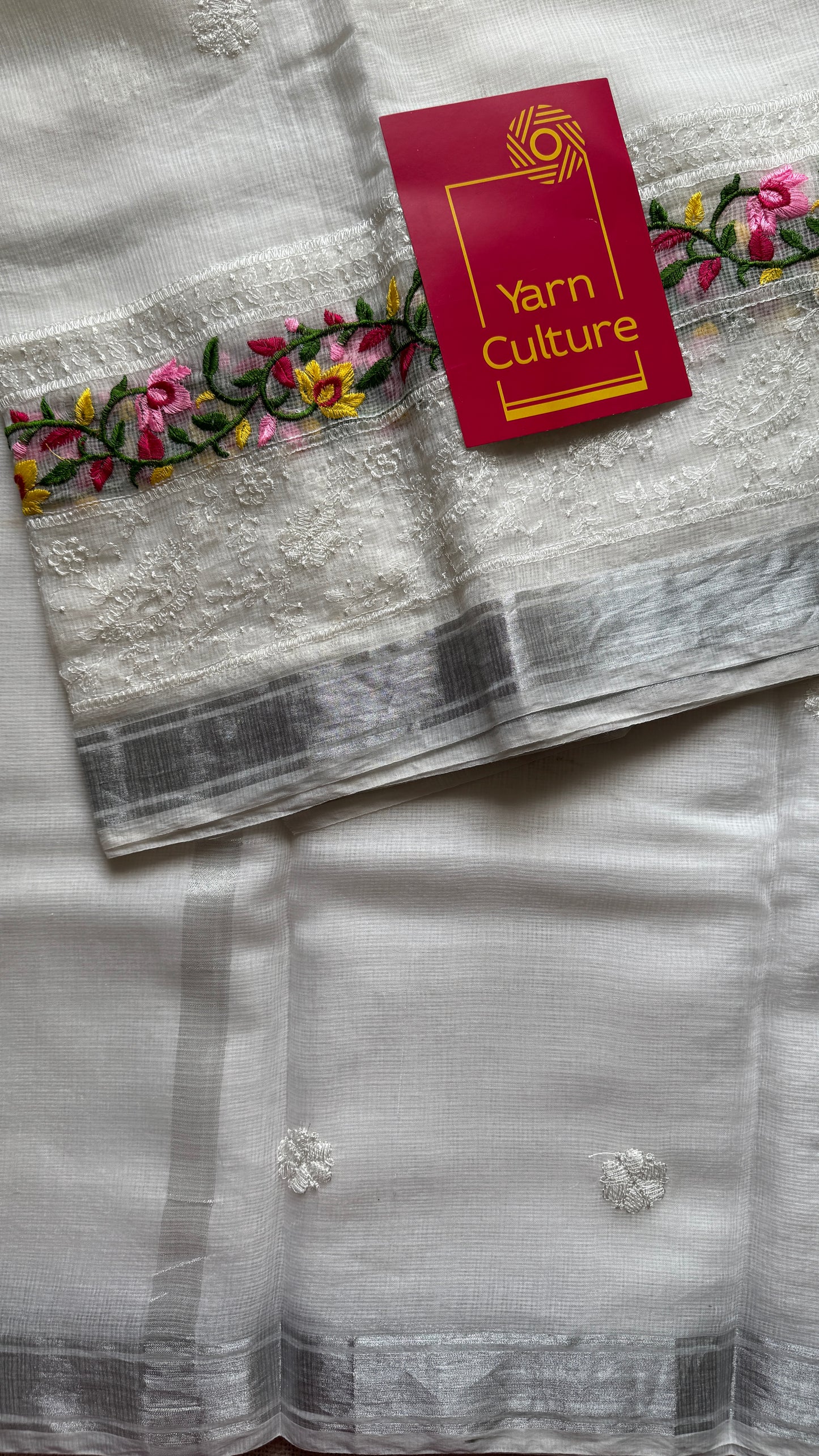 Nivrita - White with Floral and Thread Embroidery, Kota Doria - YCTORKE01