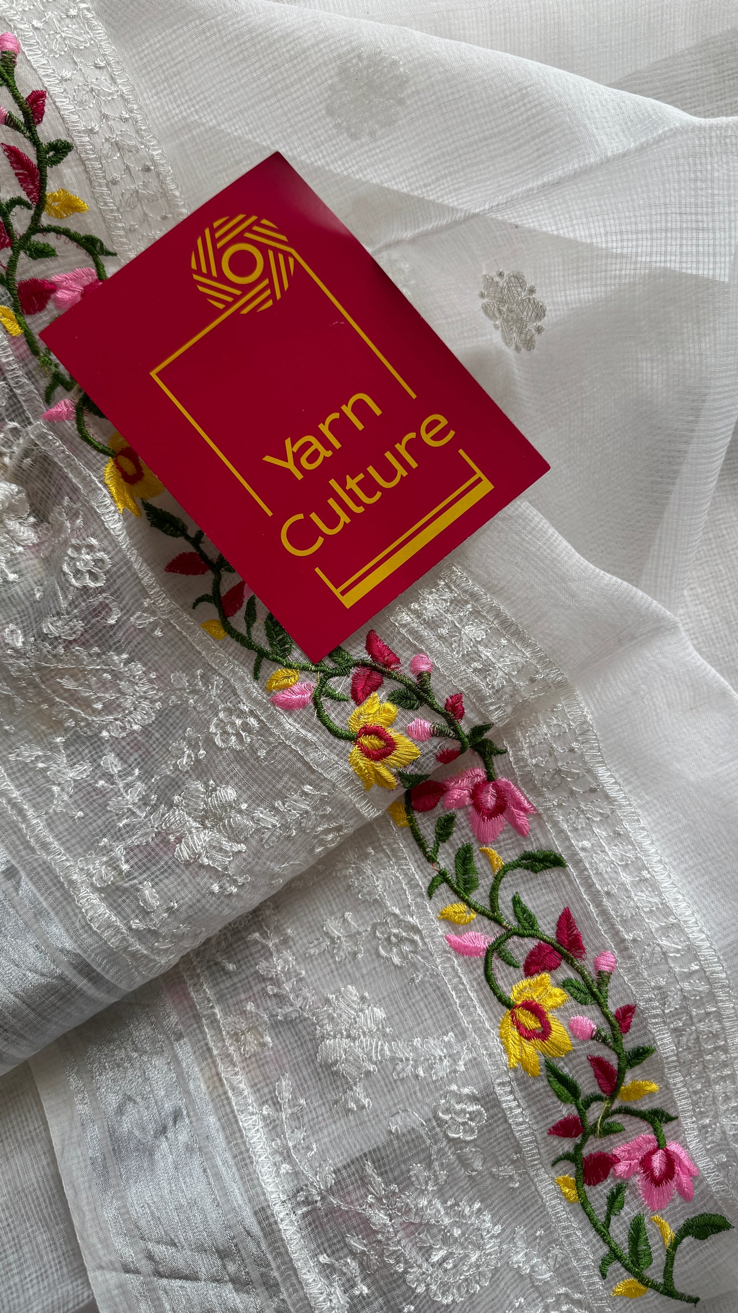 Nivrita - White with Floral and Thread Embroidery, Kota Doria - YCTORKE01