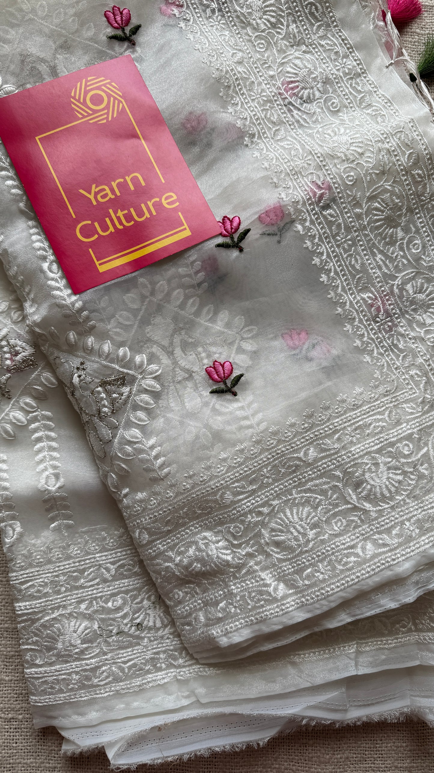 Lotus Mist - Pure White with Embroidery, Silk Organza