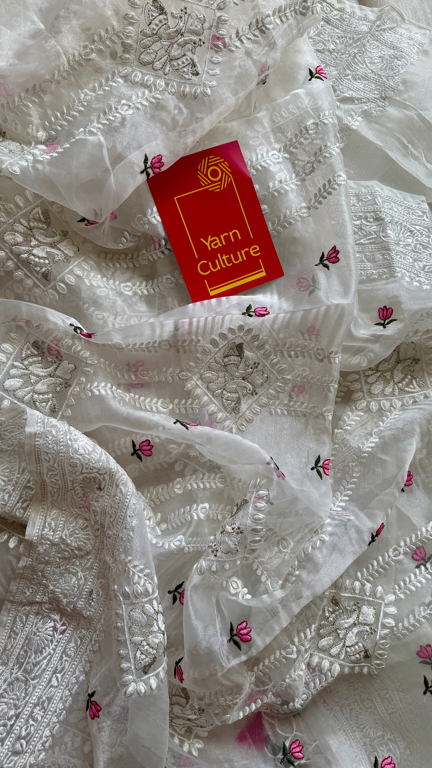 Lotus Mist - Pure White with Embroidery, Silk Organza YCDOSOL02