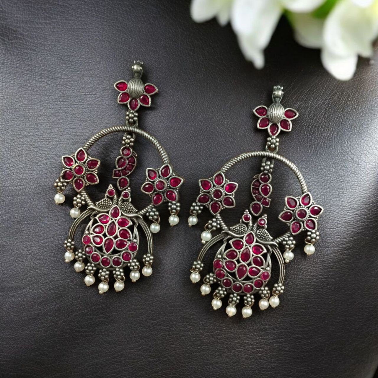 Peacock dangler earring with ruby stones - YCOSED595