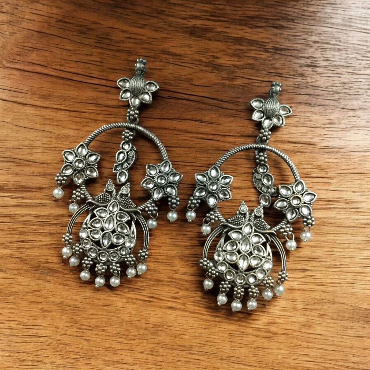 Peacock dangler earring with white stones - YCOSED597