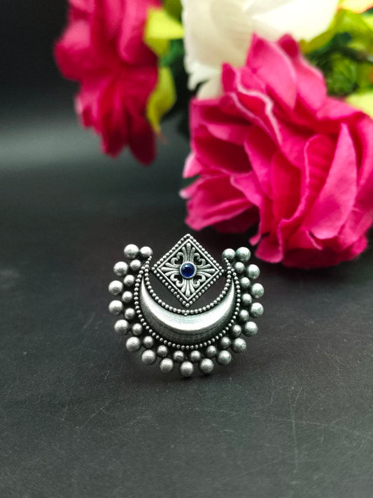 Adjustable ring, half moon ring, blue stone - YCOSFR601