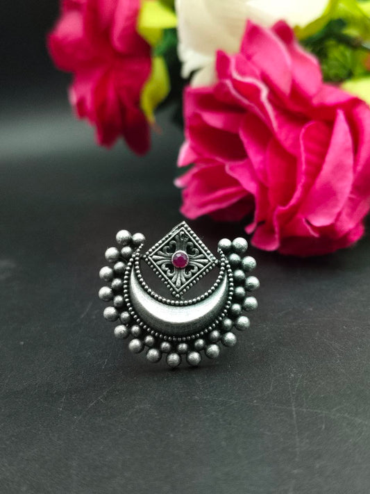 Adjustable ring, half moon ring, red stone - YCOSFR602