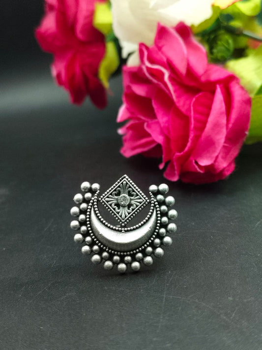Adjustable ring, half moon ring, white stone - YCOSFR604