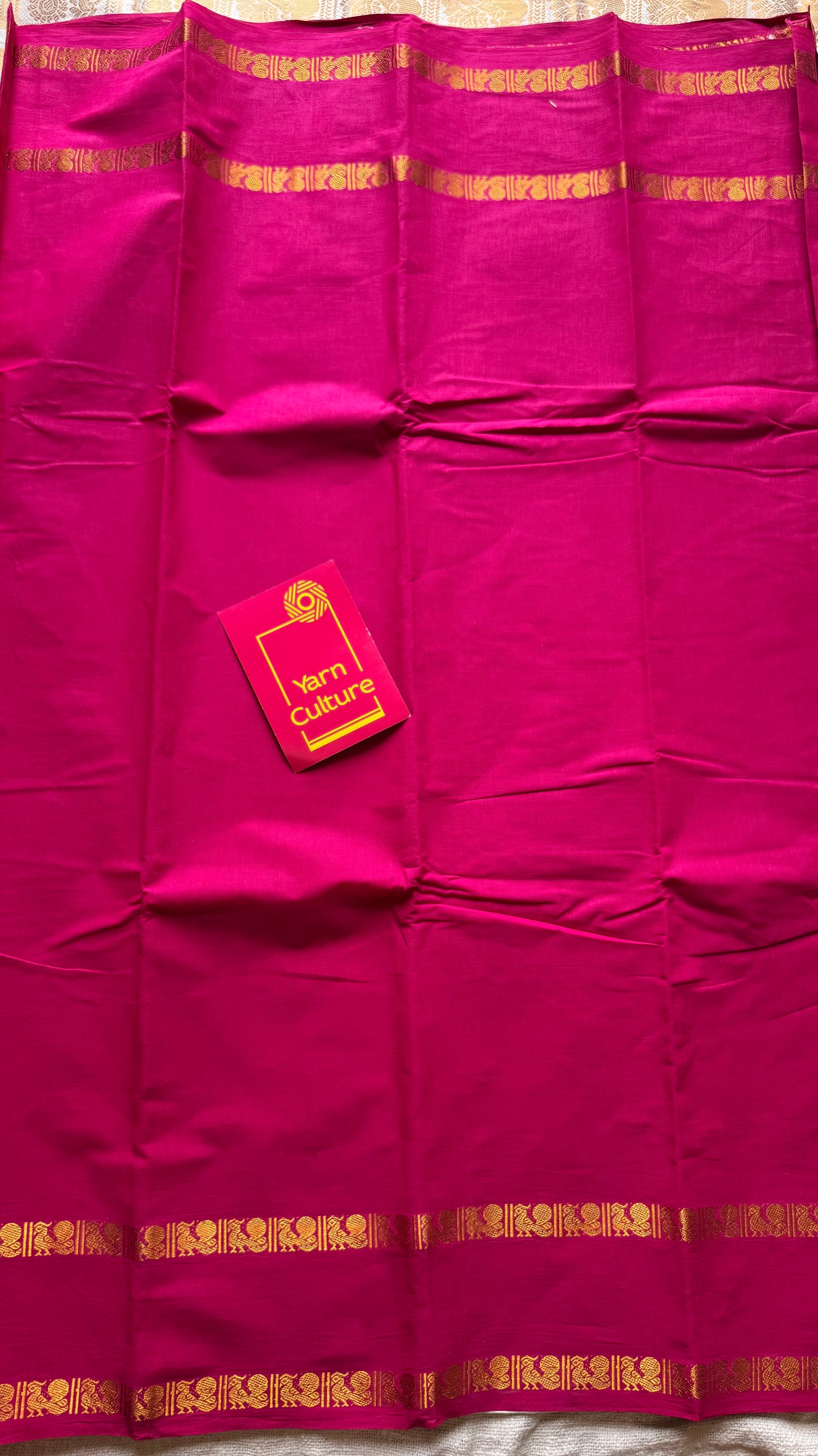 Hot pink rettaipettu peacock gap border, kattuchayam dyed madurai cotton saree  - YCCOTNMSAP101